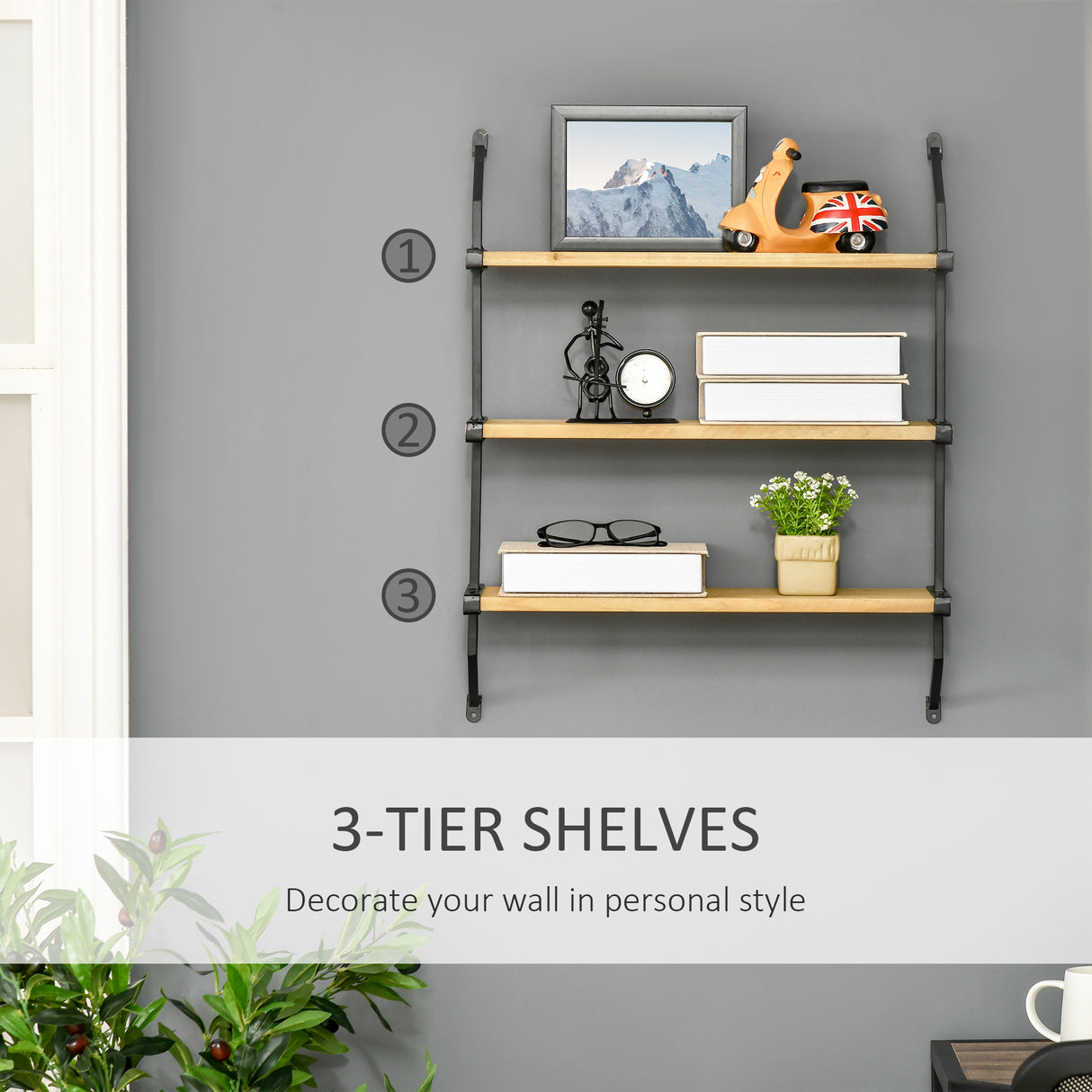 easycomfort easycomfort libreria moderna sospesa a scaletta in legno e metallo 51x15x63 5cm naturale