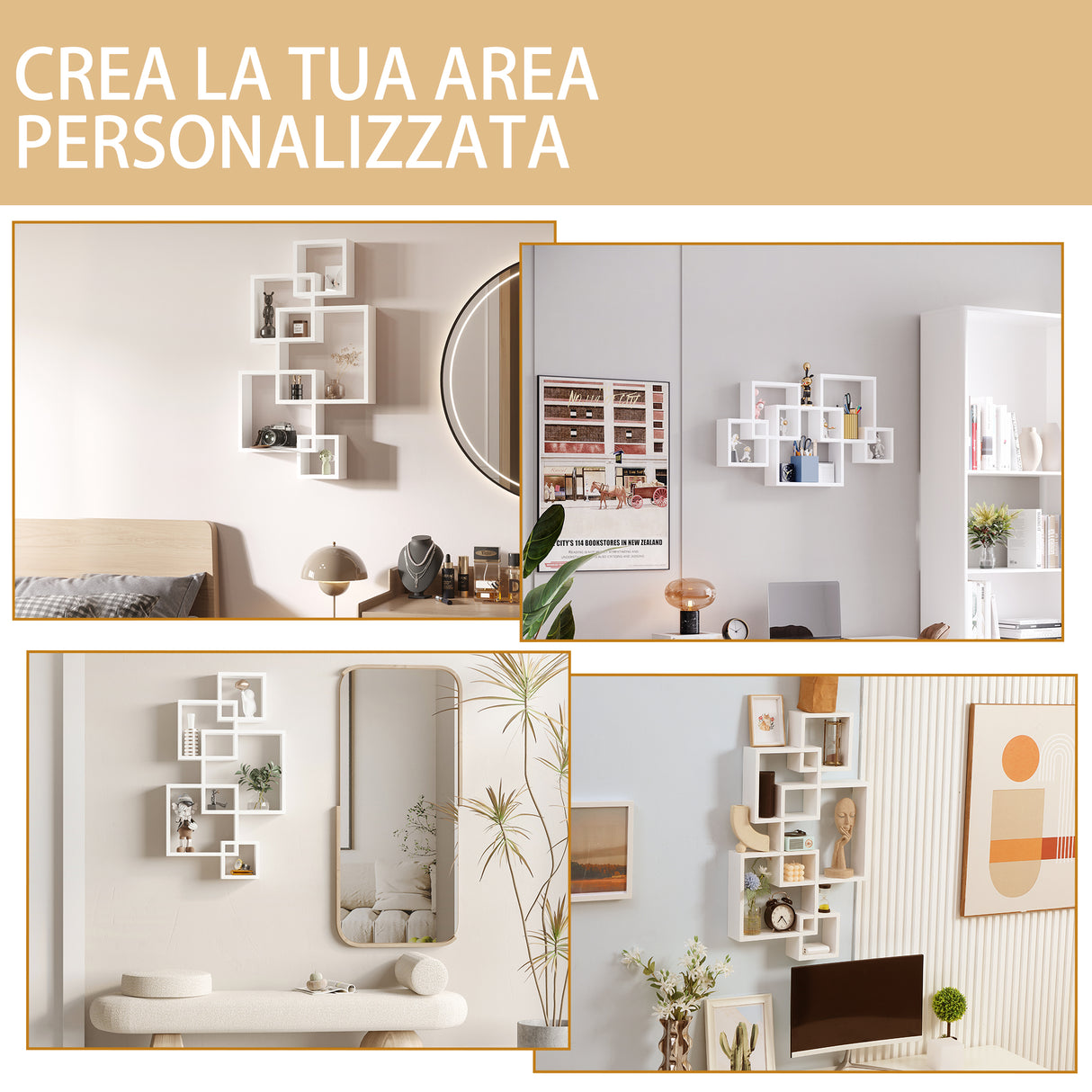 easycomfort easycomfort libreria moderna sospesa con 5 cubi intrecciati in legno 49 5x10 2x86cm bianco