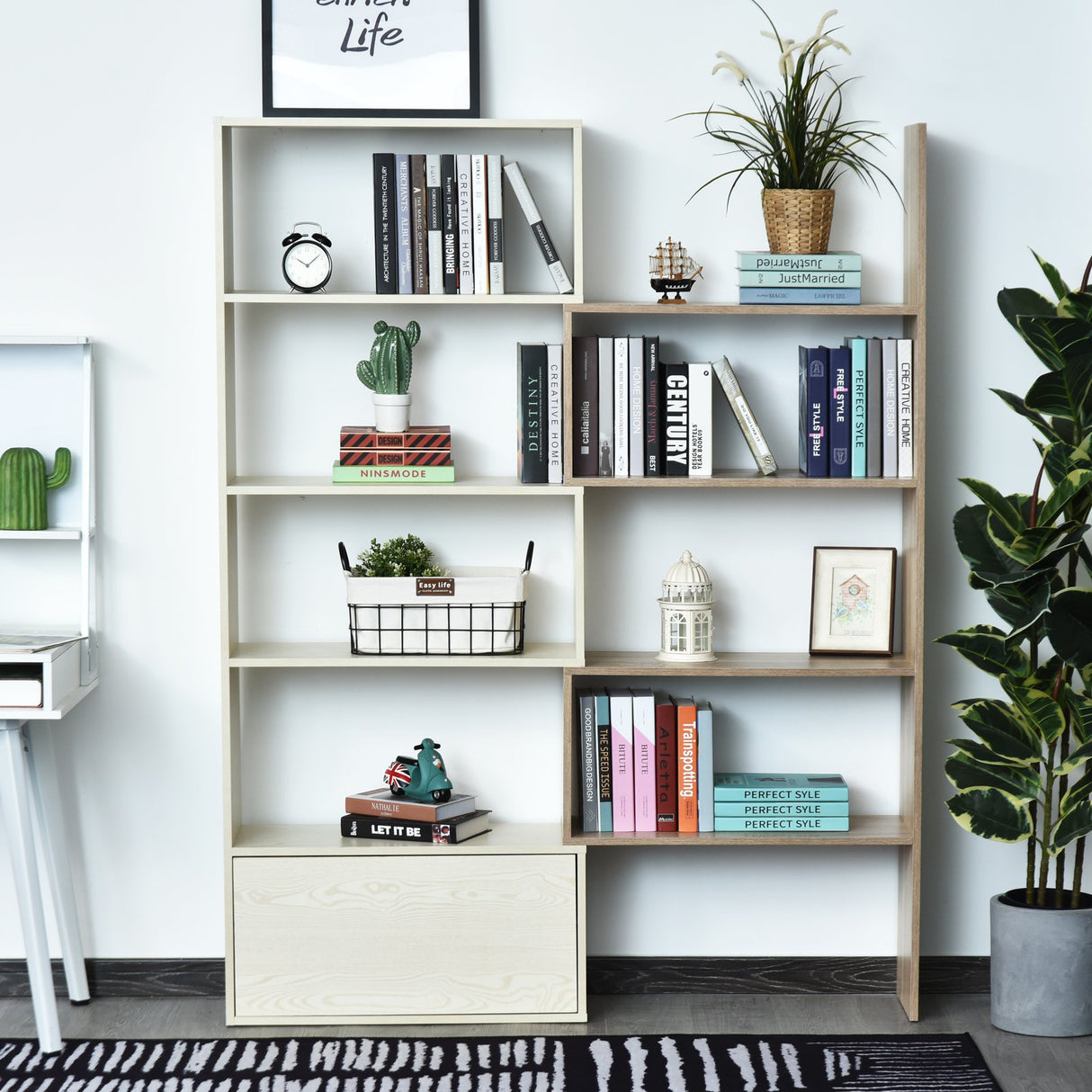 easycomfort easycomfort libreria scaffale a ripiani salvaspazio 2 pezzi in legno 141 x 29 x 176 cm carico max 100kg bianco rovere