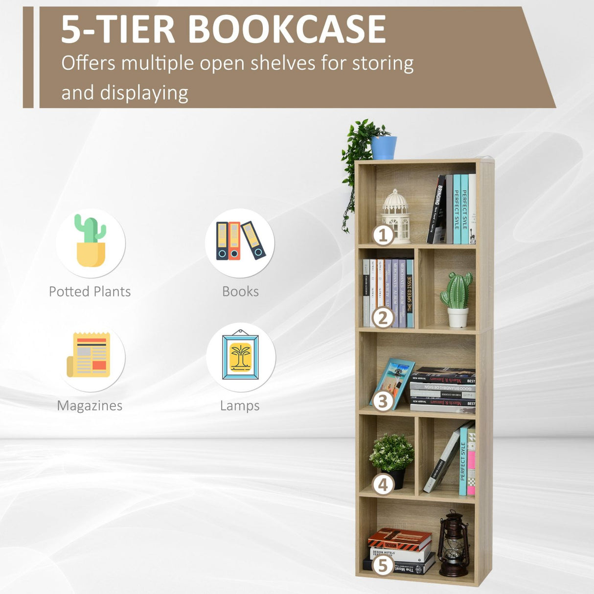 easycomfort easycomfort libreria scaffale in legno con 5 ripiani design antiribaltamento 50x24x150cm ean 8054111844550