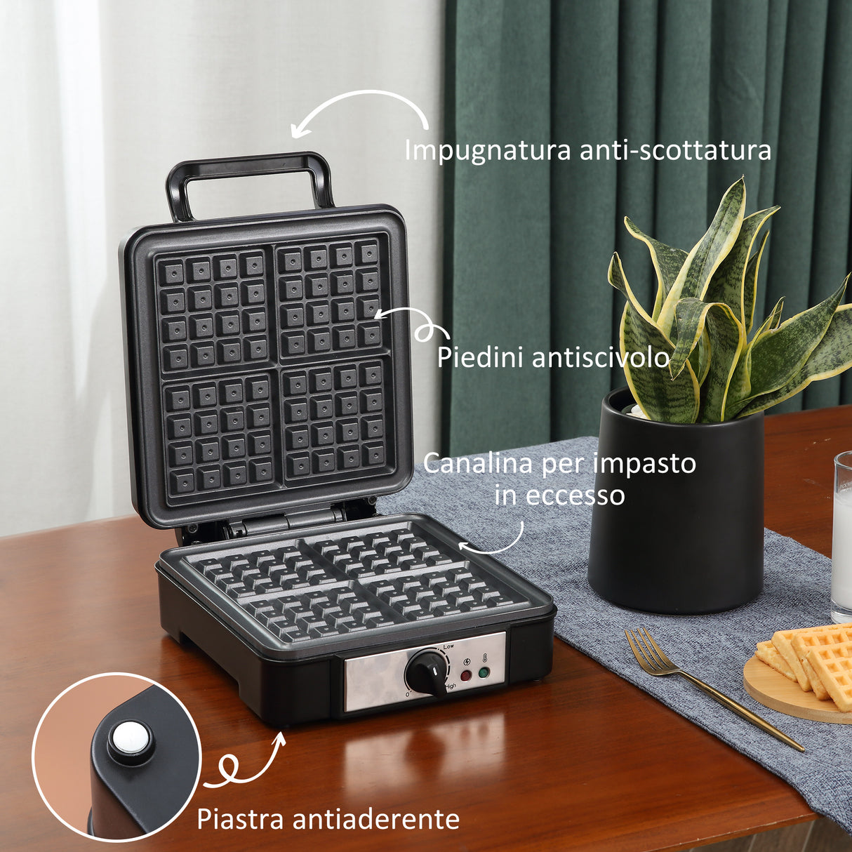 easycomfort easycomfort macchina per waffle con piastre antiaderenti e temperatura regolabile 1200w nero