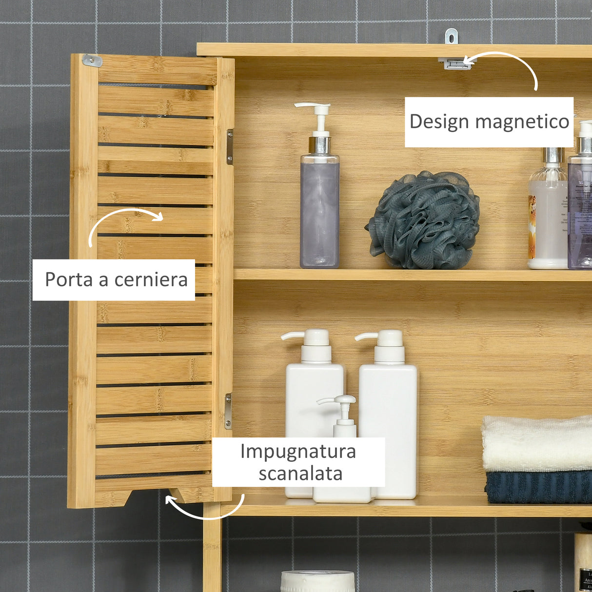 easycomfort easycomfort mobile bagno sopra wc salvaspazio in bambu scaffale per lavatrice con armadietto a 2 ante 60x23x173cm