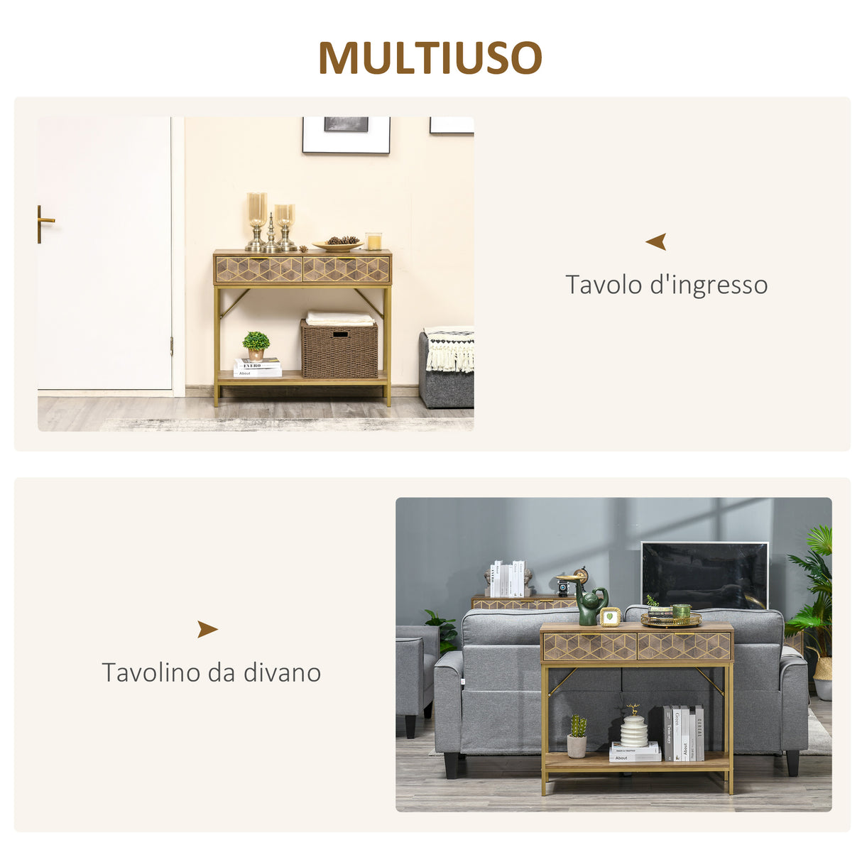 easycomfort easycomfort mobile consolle da ingresso con 2 cassetti e ripiano in legno 99x35x86cm