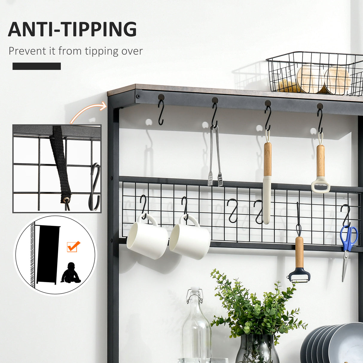 easycomfort easycomfort mobile cucina a 4 livelli con griglia e ganci portaoggetti in acciaio e truciolato 84 4x40x170 cm