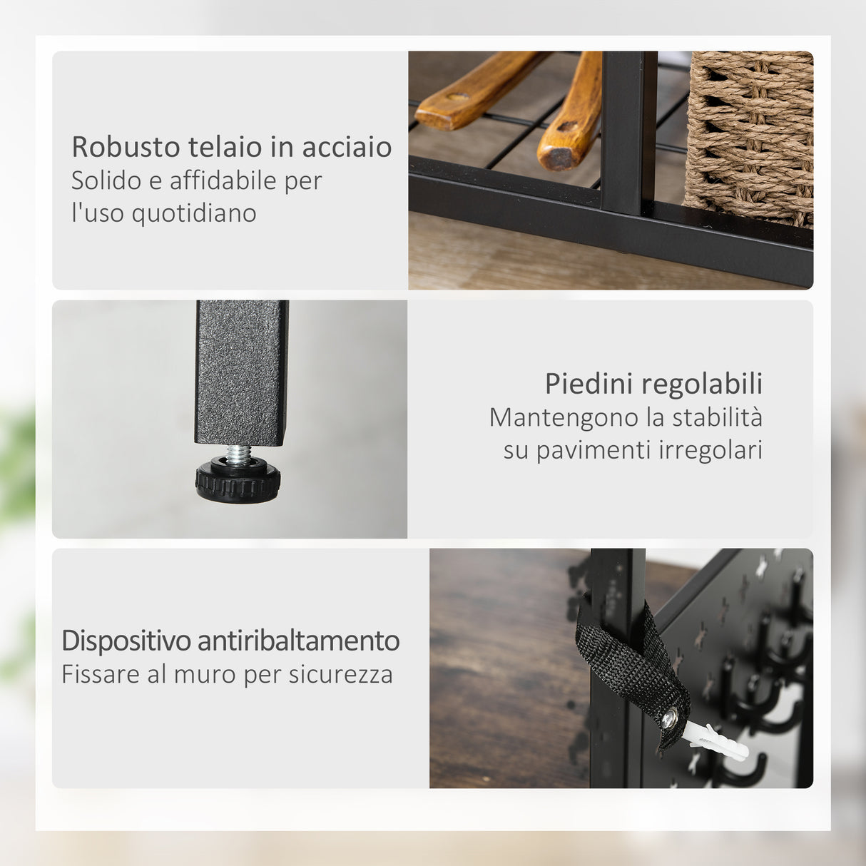 easycomfort easycomfort mobile cucina con 5 ganci 3 ripiani e 4 cestelli in mdf e acciaio 83 5x39x133 cm marrone