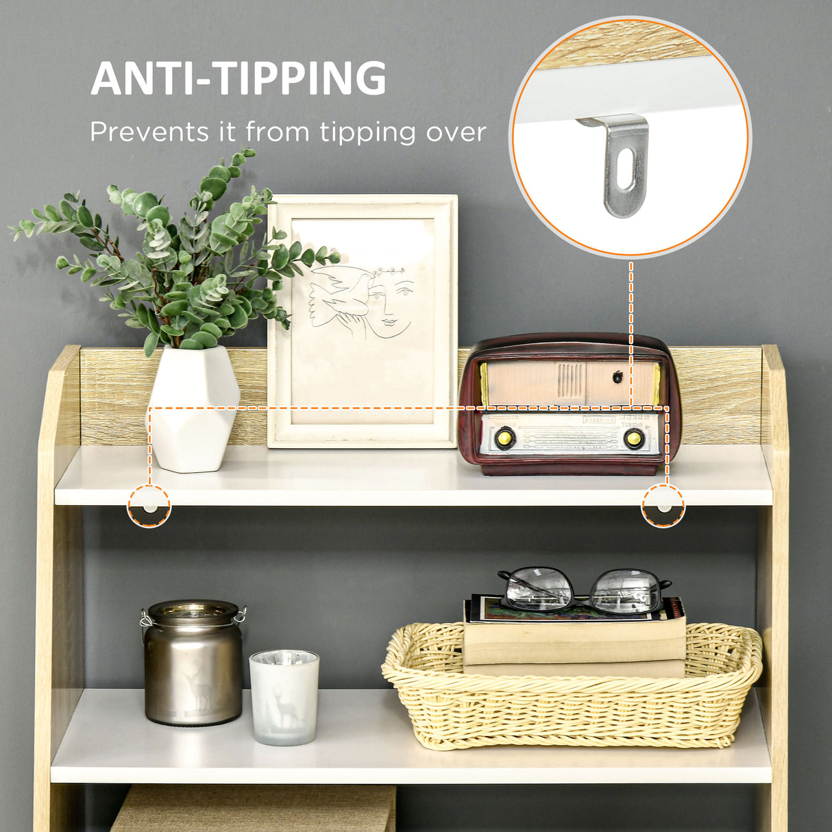 easycomfort easycomfort mobile da salotto con scaffale aperto a 2 livelli e armadietto a 2 ante in truciolato e legno di pino 58x30x93 cm