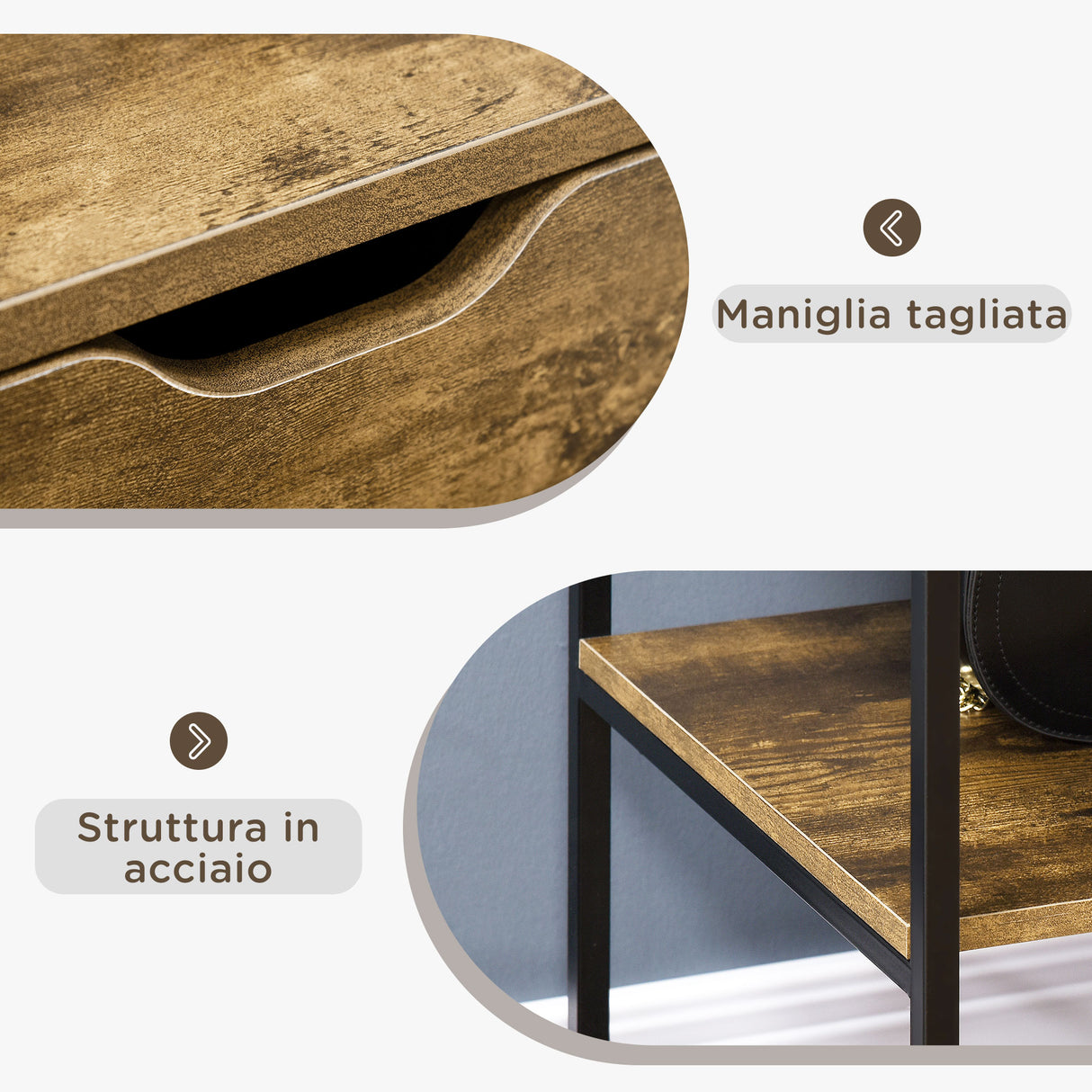 easycomfort easycomfort mobile in stile industriale con cassetto e armadietto in legno e acciaio 147x40x77cm marrone