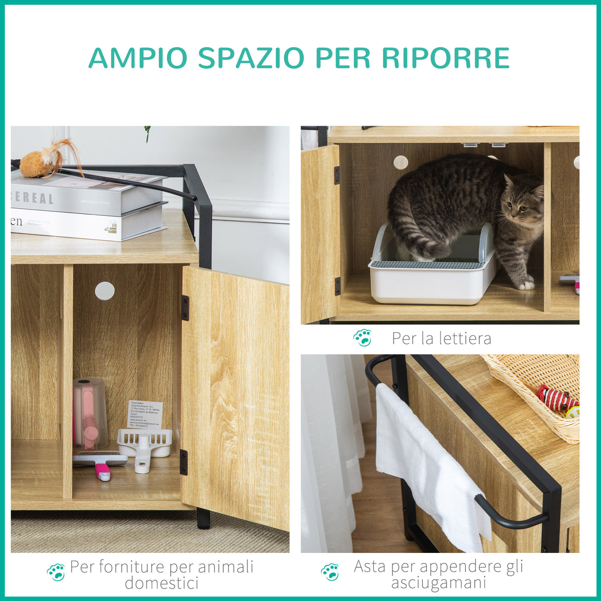 easycomfort easycomfort mobile lettiera per gatti con 2 ante e ingresso laterale 82 3x51x54cm color legno e nero