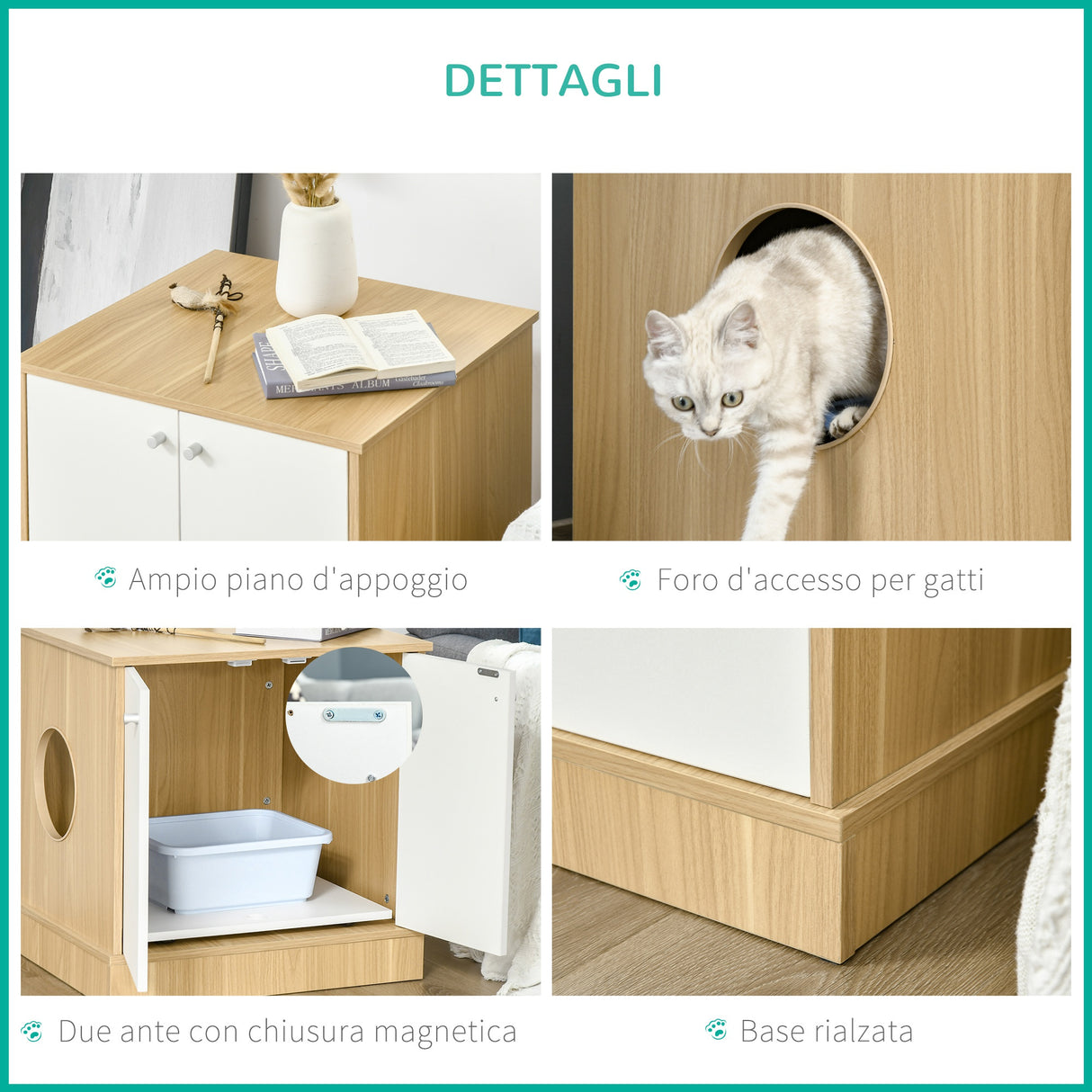 easycomfort easycomfort mobile lettiera per gatti con 2 ante e ripiano interno estraibile in legno 60x55x62 5cm legnobianco