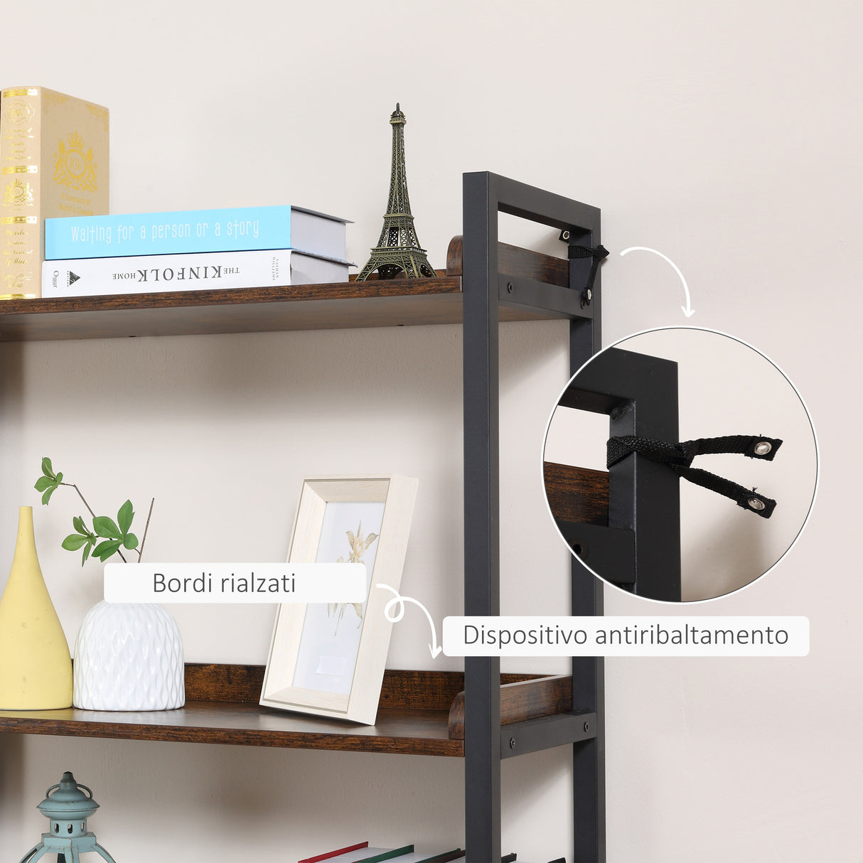 easycomfort easycomfort mobile libreria 4 ripiani con armadietto a 2 ante libreria scaffale in stile industriale per casa e ufficio 75x30x180cm marrone