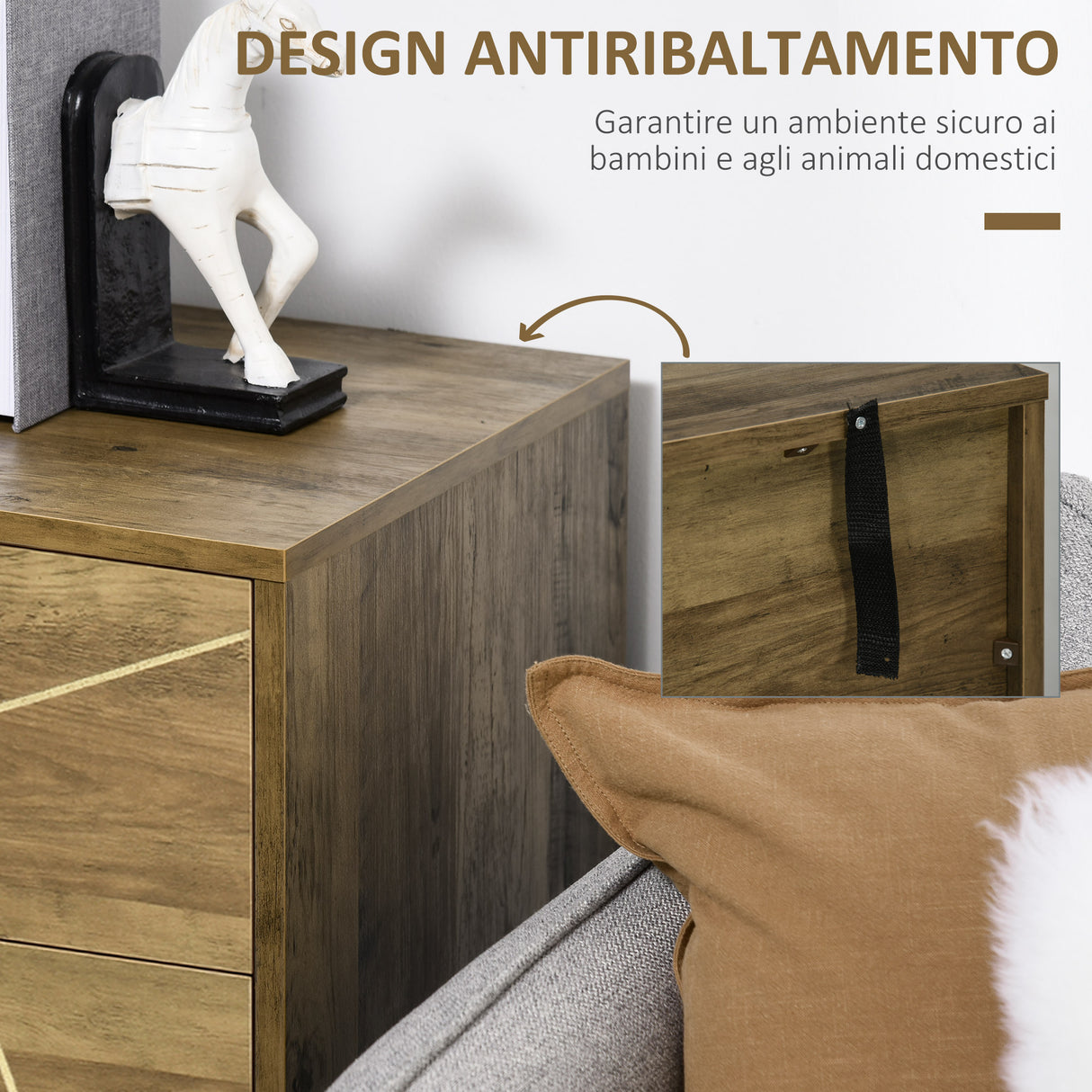easycomfort easycomfort mobile multiuso con armadietto e 3 cassetti in legno e acciaio 84x39x80 7cm bronzo