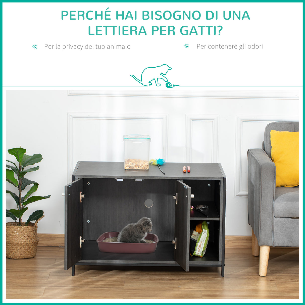 easycomfort easycomfort mobile per lettiera gatti con scaffale e 2 ante magnetiche in legno e acciaio 83x51x55cm