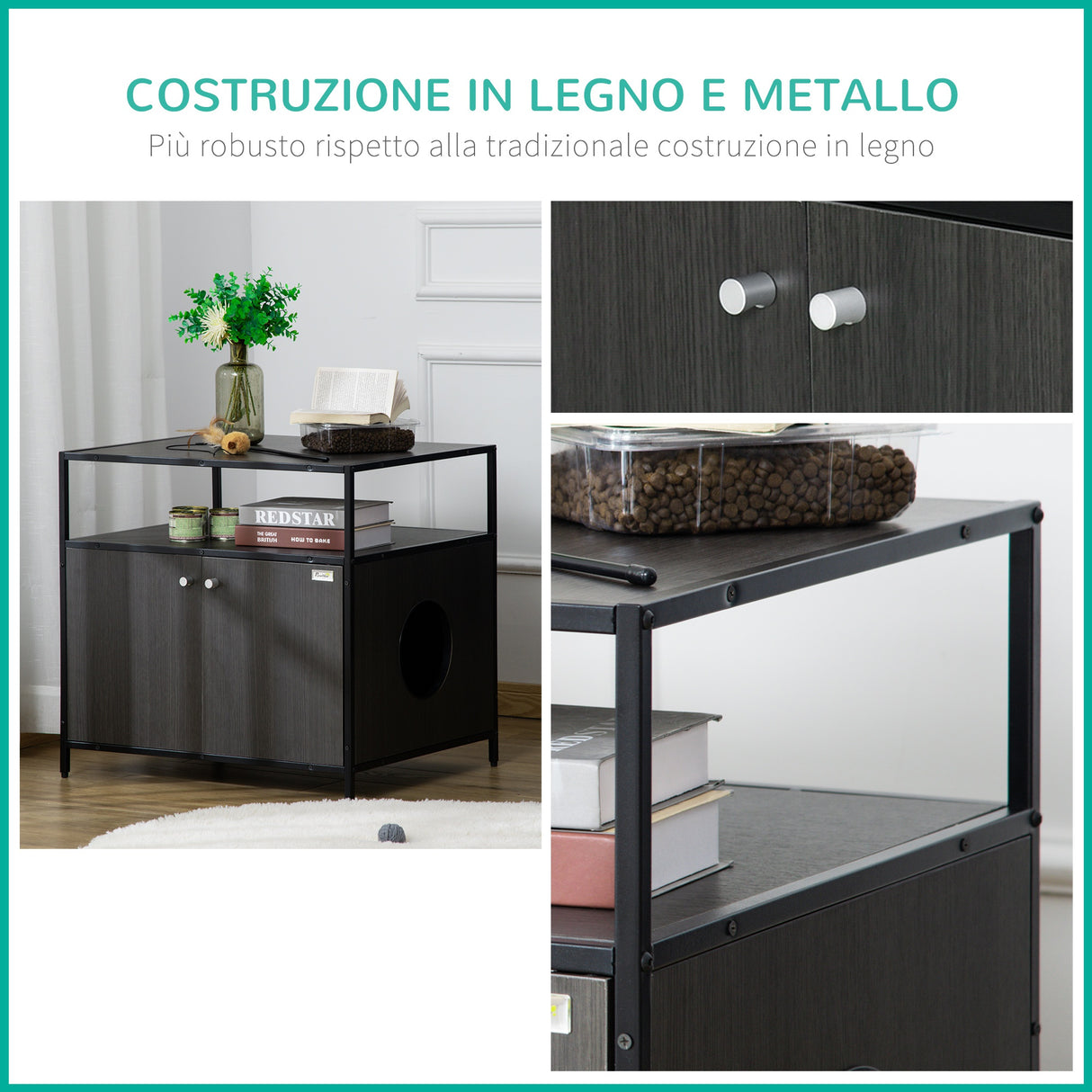 easycomfort easycomfort mobile per lettiera gatti in legno e acciaio con 2 ante magnetiche 70x55x65 5cm nero