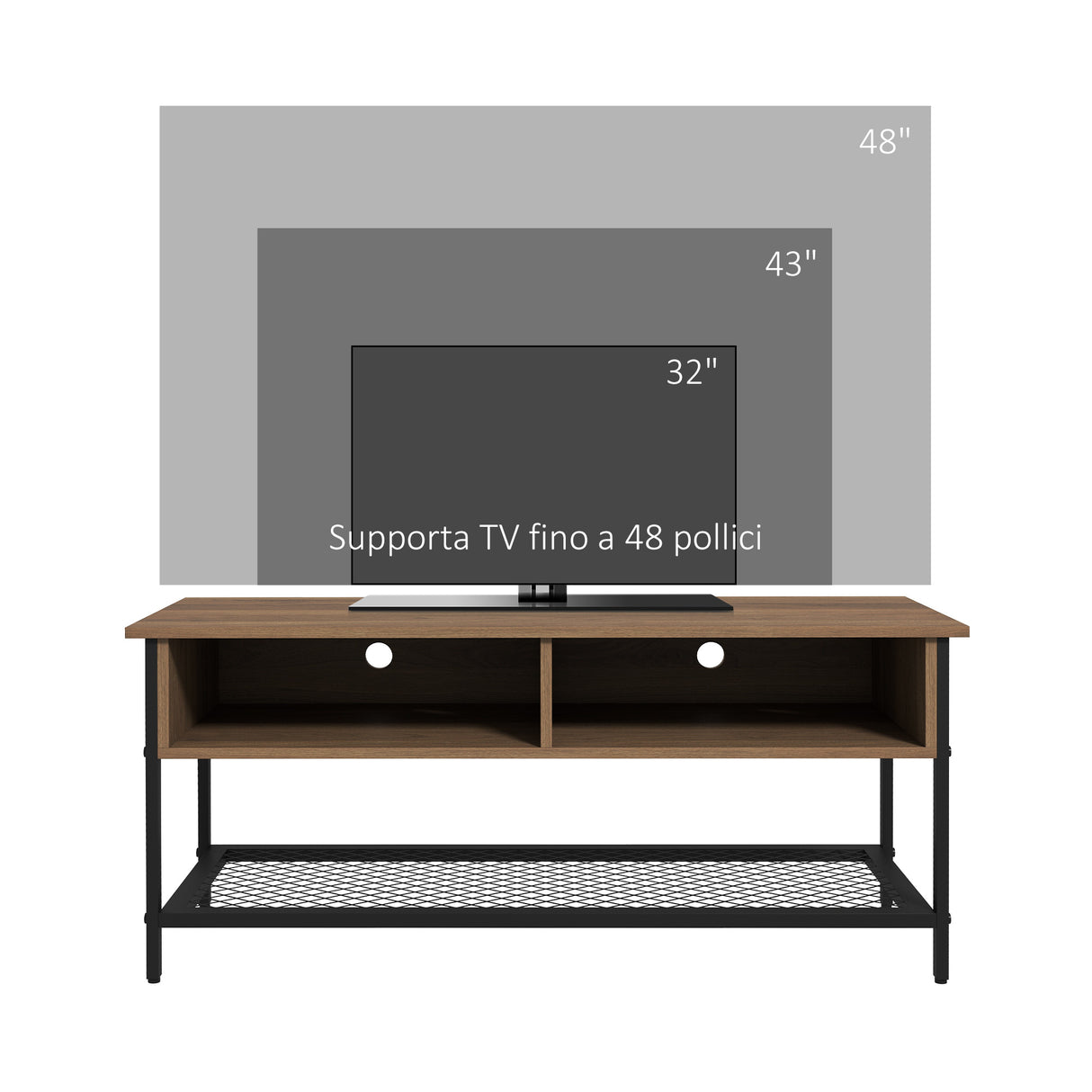 easycomfort easycomfort mobile porta tv fino 48 stile industriale in legno e acciaio 110x40x48cm marrone e nero