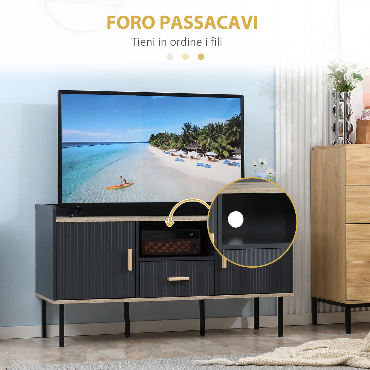 easycomfort easycomfort mobile porta tv fino a 55 con ripiano cassetto e armadietti 120x40x65cm grigio
