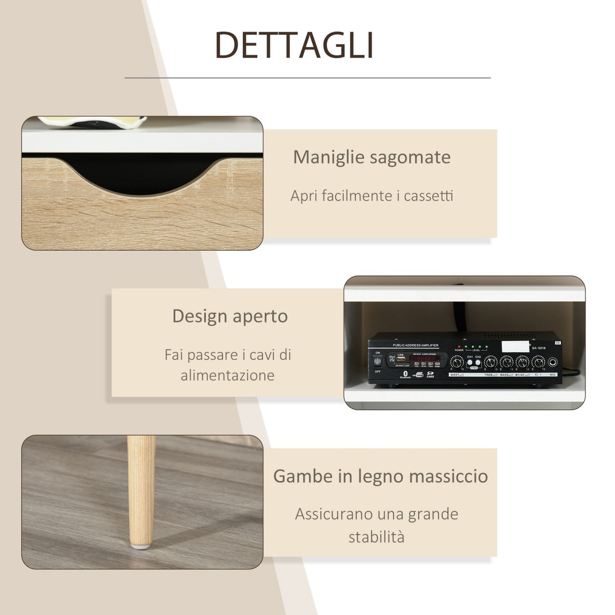 easycomfort easycomfort mobile tv fino a 42 con gambe in legno 117x39x57cm bianco