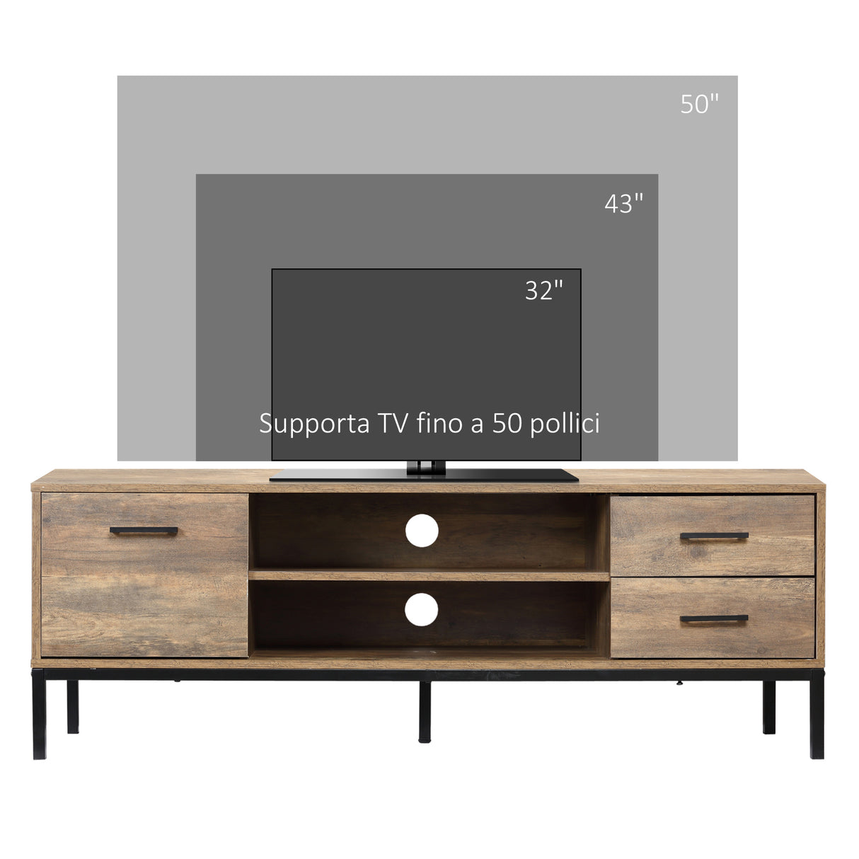 easycomfort easycomfort mobile tv fino a 50 con un armadietto e 2 cassetti in truciolato 132x39x45 5cm caffe