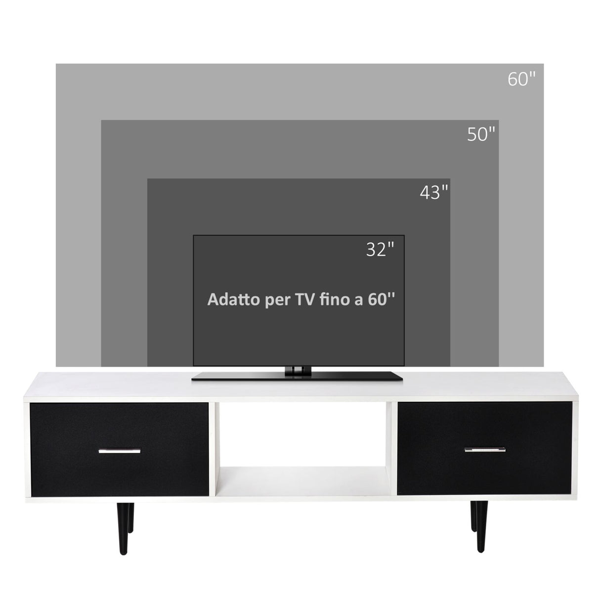 easycomfort easycomfort mobile tv fino a 60 con cassetti e vano aperto bianco e nero 140x30x42cm