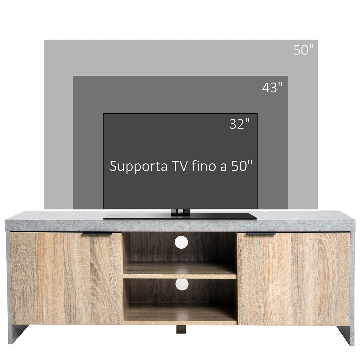 easycomfort easycomfort mobile tv in legno moderno con armadietti da salotto con passacavi120x40x44cm legnogrigio