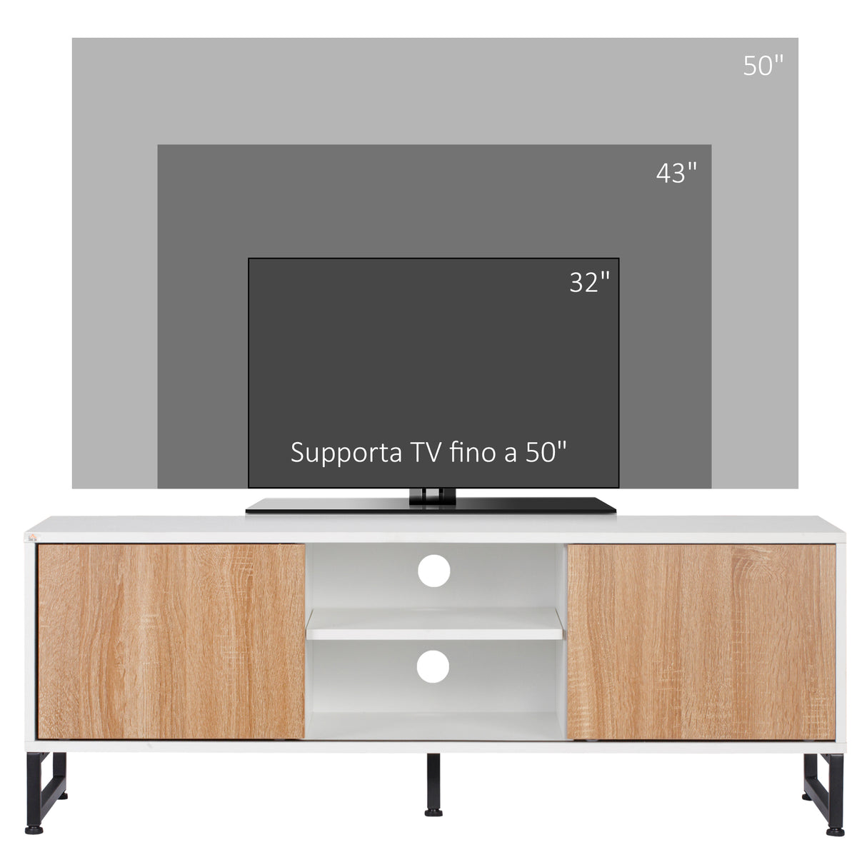 easycomfort easycomfort mobile tv moderno 50 max in truciolato e acciaio con 2 ripiani aperti e 2 armadietti chiusi 120x39 5x45 cm