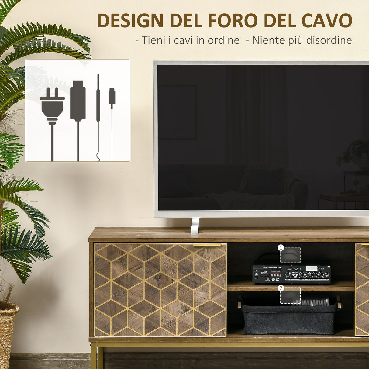 easycomfort easycomfort mobile tv moderno per tv fino a 65 con 2 armadietti e 2 ripiani aperti 145x39x55cm