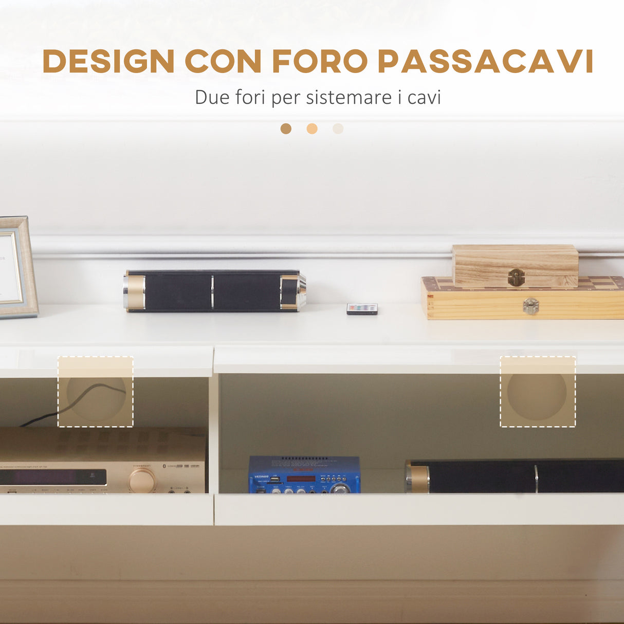 easycomfort easycomfort mobile tv sospeso 65 max in truciolato con 2 armadietti a ribalta e luci led 150x40x30 cm