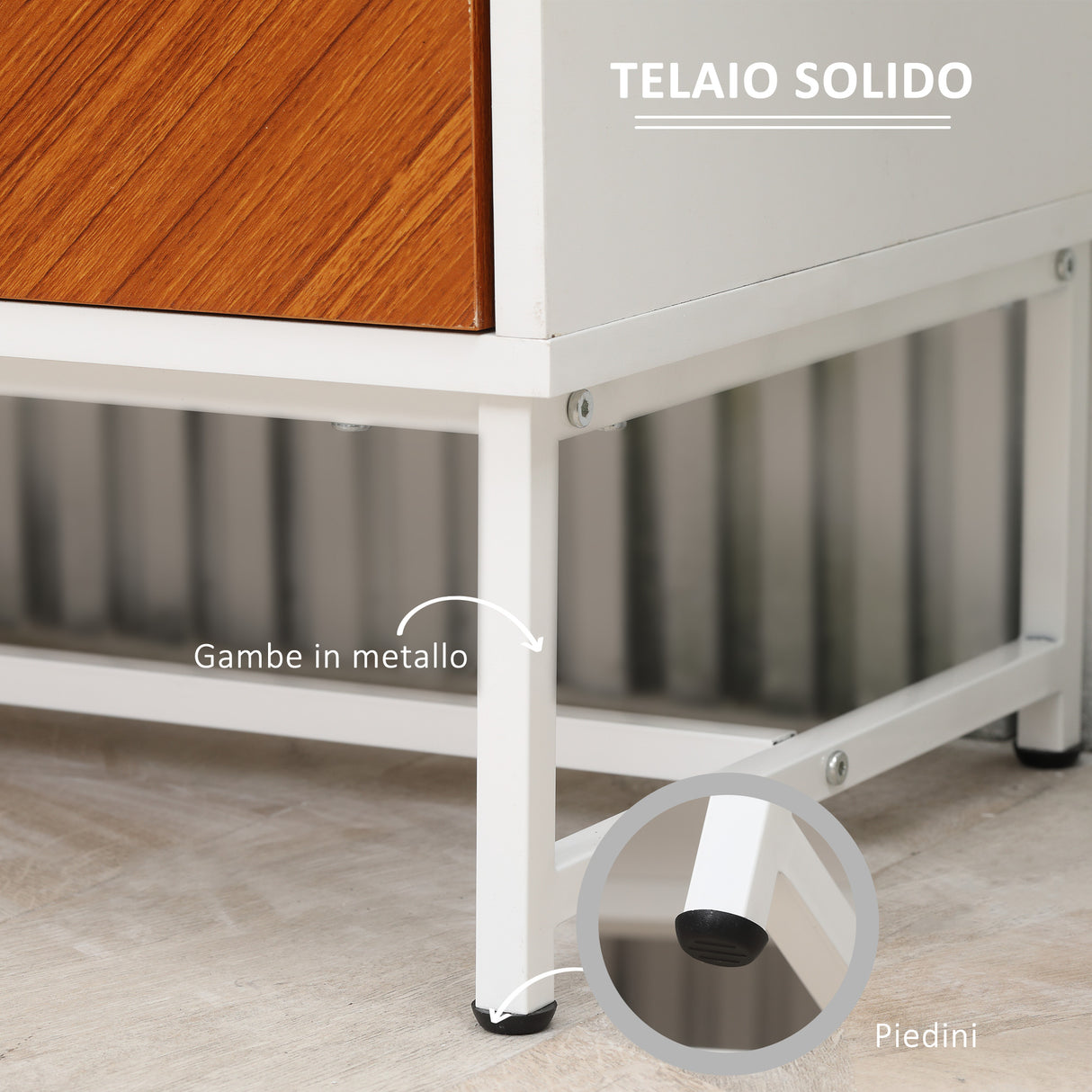 easycomfort easycomfort mobiletto basso in truciolato e metallo a 2 ante con ripiano regolabile a 2 livelli 80x39x80 cm bianco e marrone