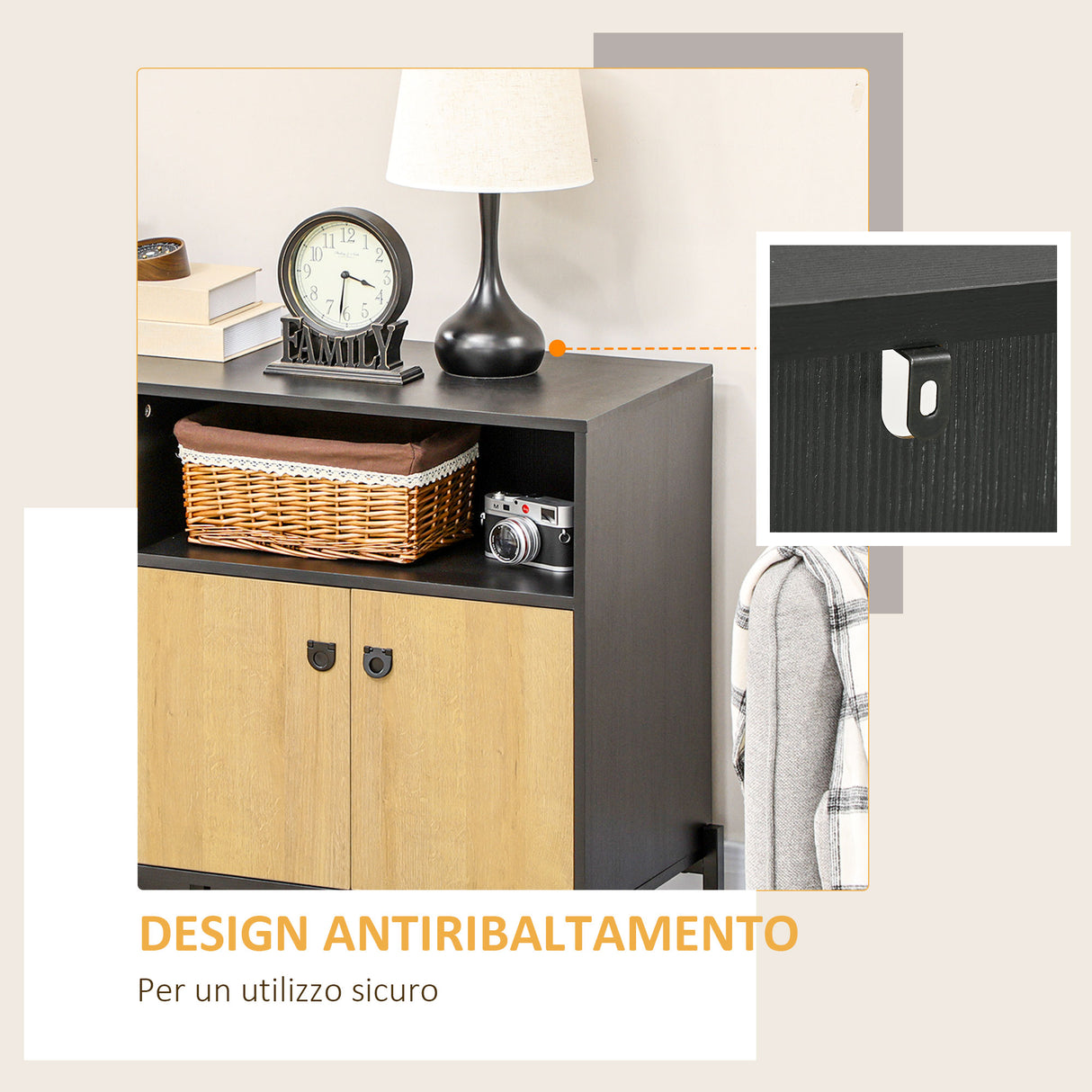 easycomfort easycomfort mobiletto da salotto a doppia anta con 5 ripiani aperti in truciolato 120x40x74cm