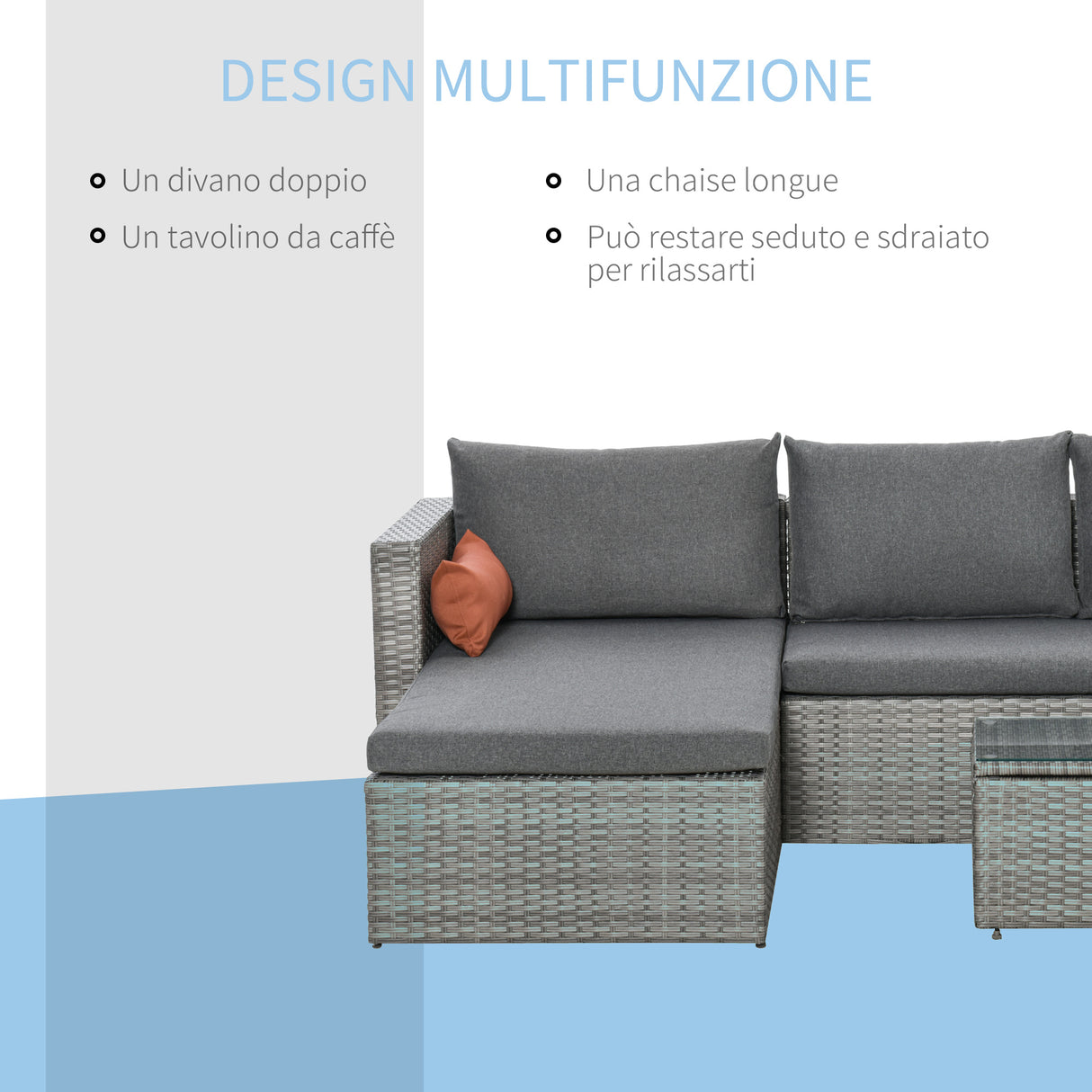 easycomfort easycomfort mobili da giardino set 3 pezzi in rattan pe con 2 divani e tavolino da caffe grigio