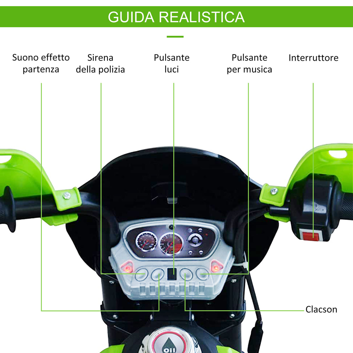 easycomfort easycomfort moto da cross elettrica con 2 rotelline ausiliarie per bambini 3 6 anni moto giocattolo 10952 270 5cm verde