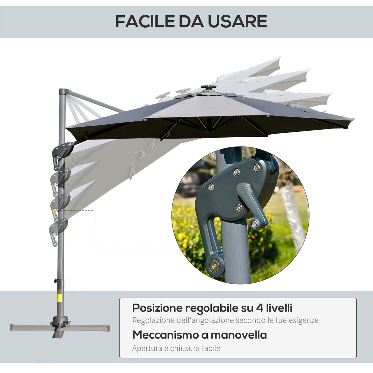 easycomfort easycomfort ombrellone a braccio per esterno giardino terrazza con luci led grigio ean 8055776914909