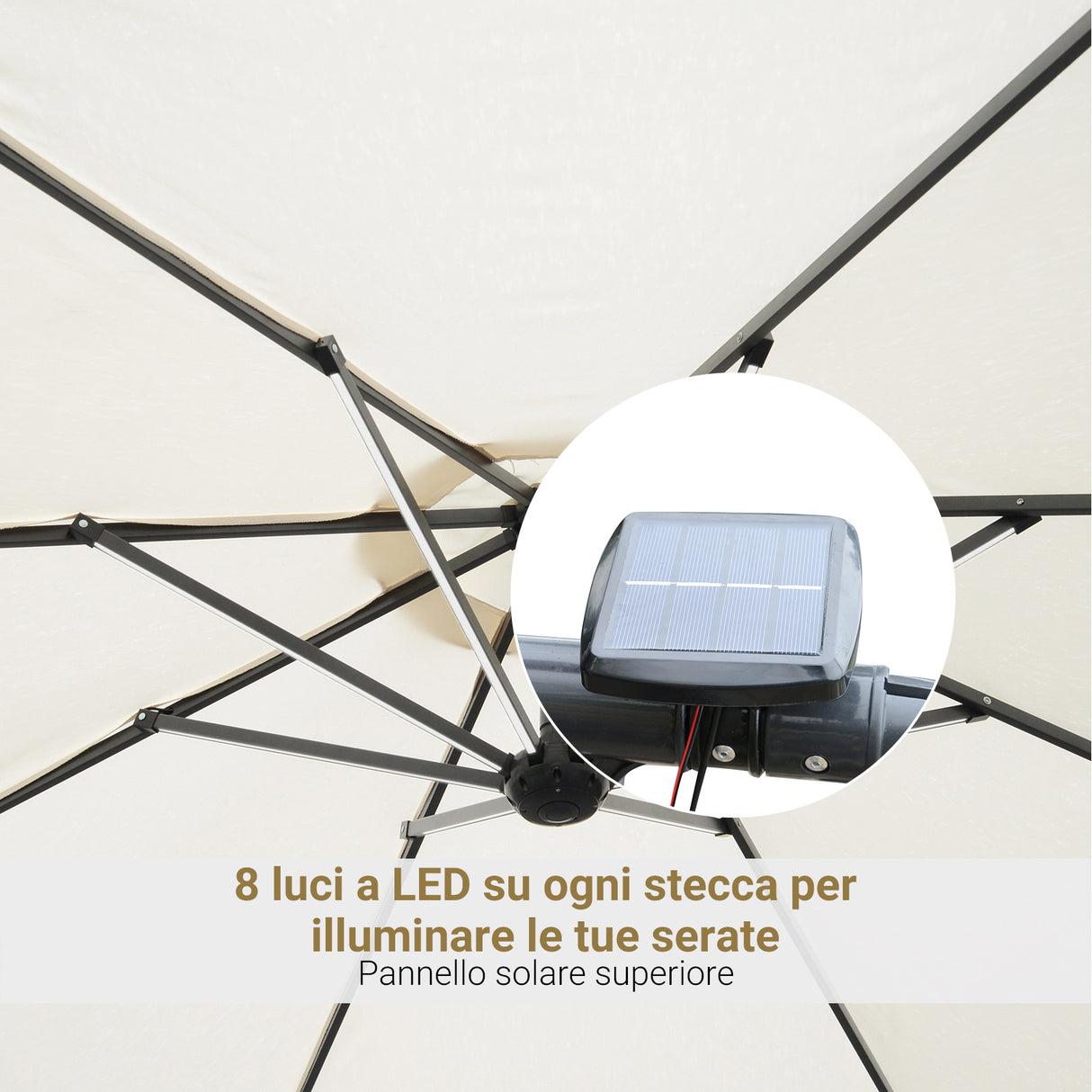 easycomfort easycomfort ombrellone da giardino a braccio 3x2 5 m con manovella e 8 strisce led a energia solare crema