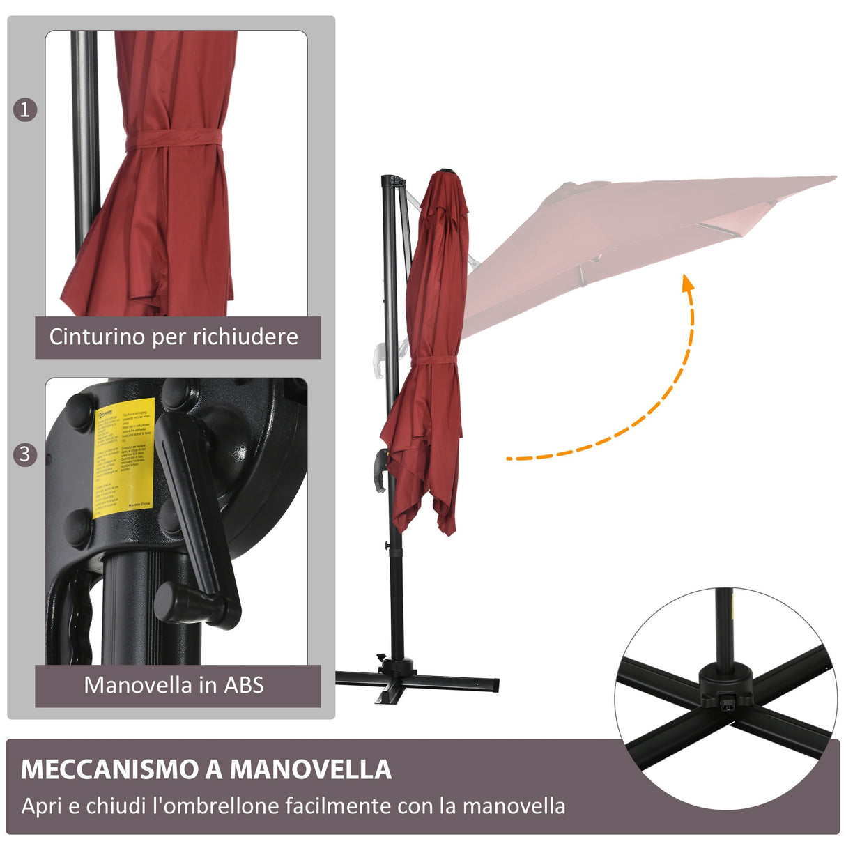 easycomfort easycomfort ombrellone da giardino a manovella 2 5x2 5 m con angolazione regolabile su 3 livelli rosso scuro