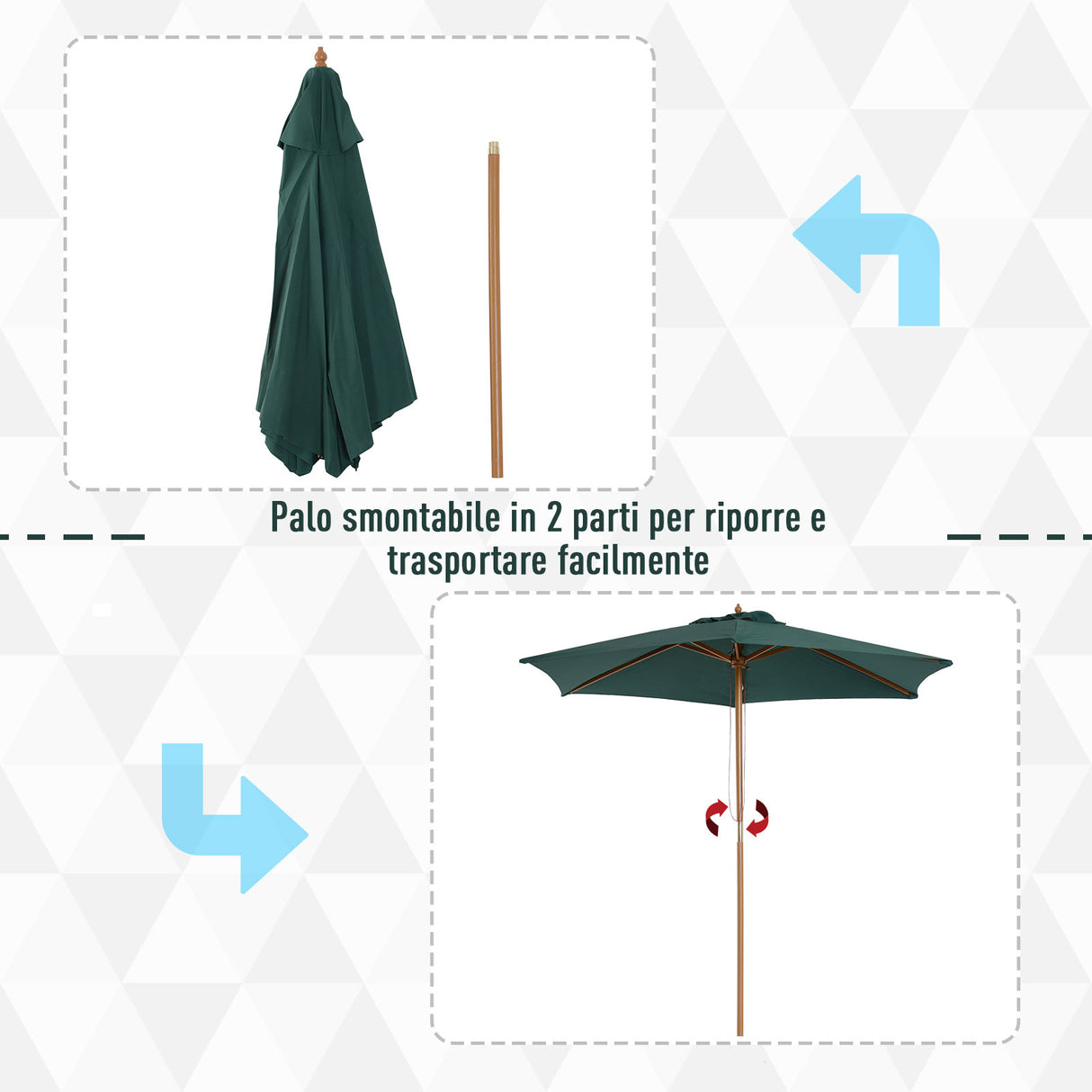 easycomfort easycomfort ombrellone da giardino e terrazza in legno poliestere 2 5x2 3m verde ean 8054144138473