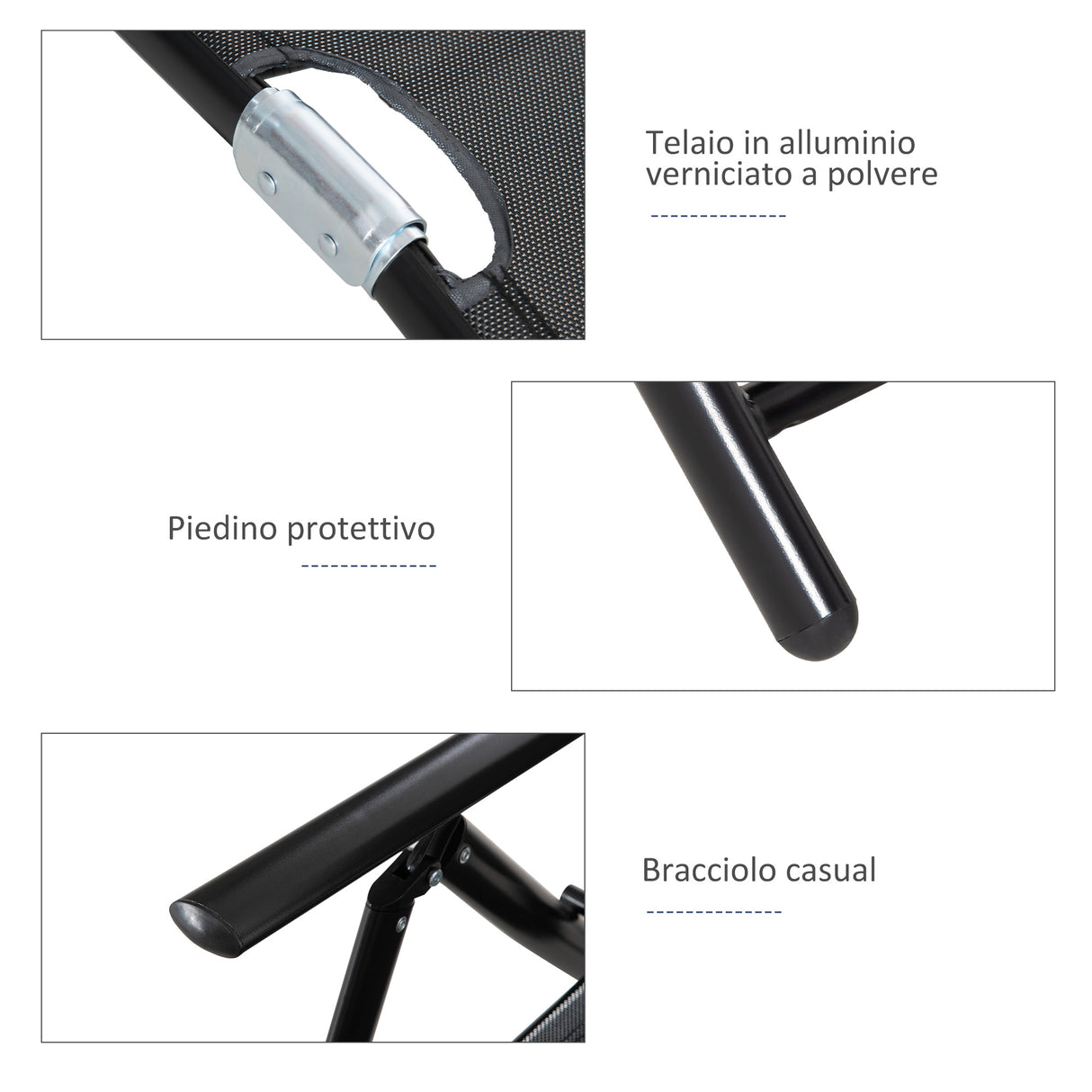 easycomfort easycomfort oustunny set 2 sdraio da giardino pieghevoli con schienale regolabile 64x134x95cm nero