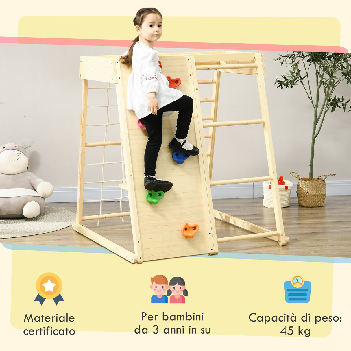 easycomfort easycomfort palestrina per bambini 3 anni 5 in 1 con parete da arrampicata 3 scale e altalena 120x105x120 cm