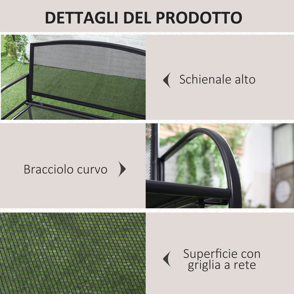 easycomfort easycomfort panchina da giardino 2 posti in acciaio con braccioli 110 5x53 5x89cm grigio