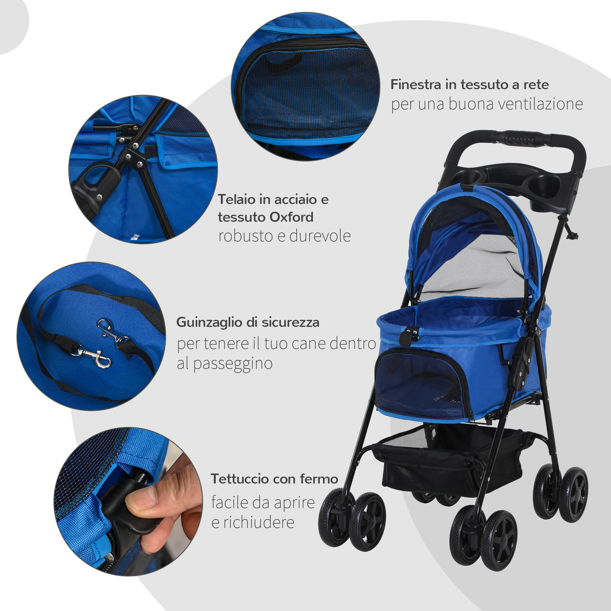 easycomfort easycomfort passeggino per cani pieghevole con guinzaglio di sicurezza e cestino portaoggetti blu