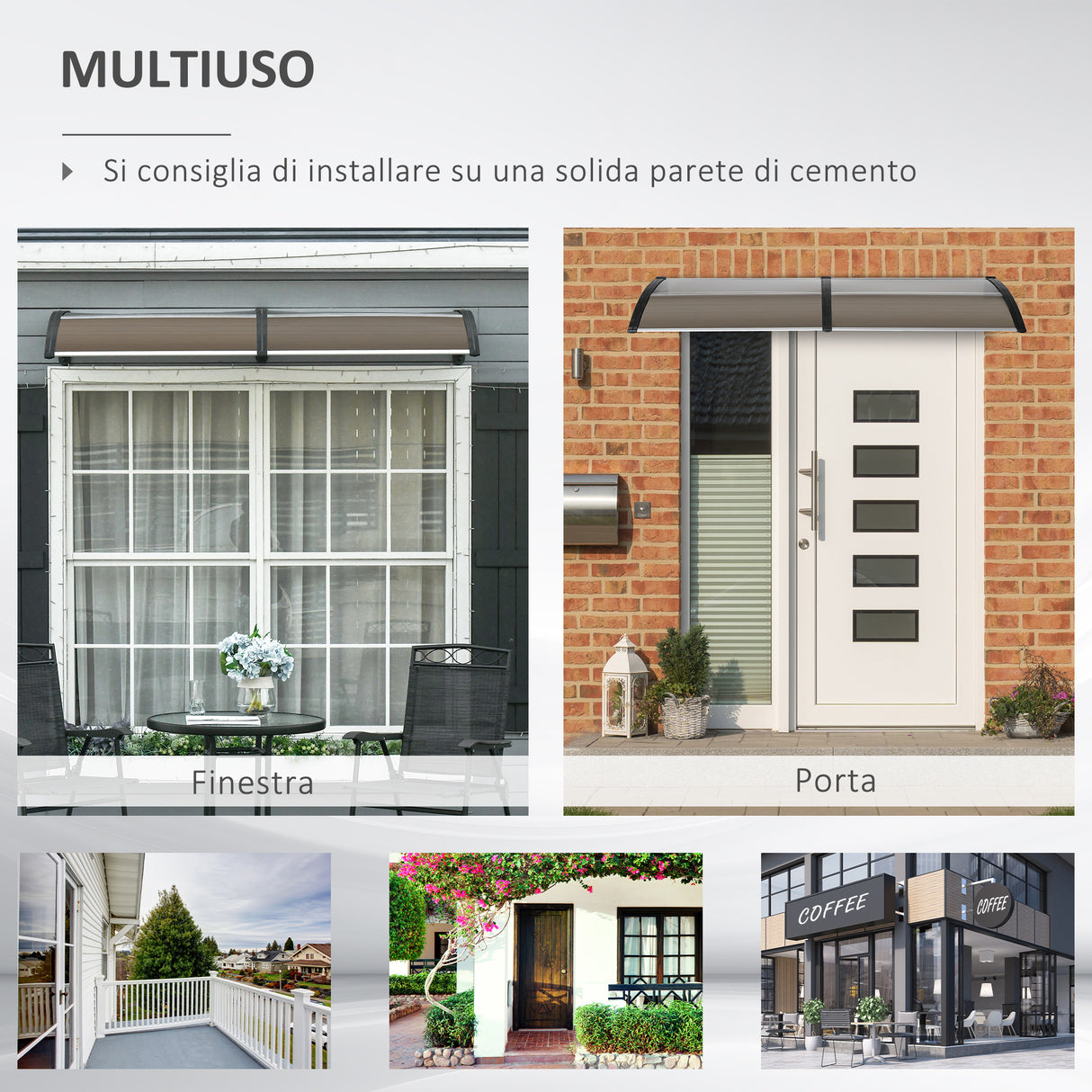 easycomfort easycomfort pensilina da esterno per finestre e porte in policarbonato e alluminio 200x100x26cm marrone