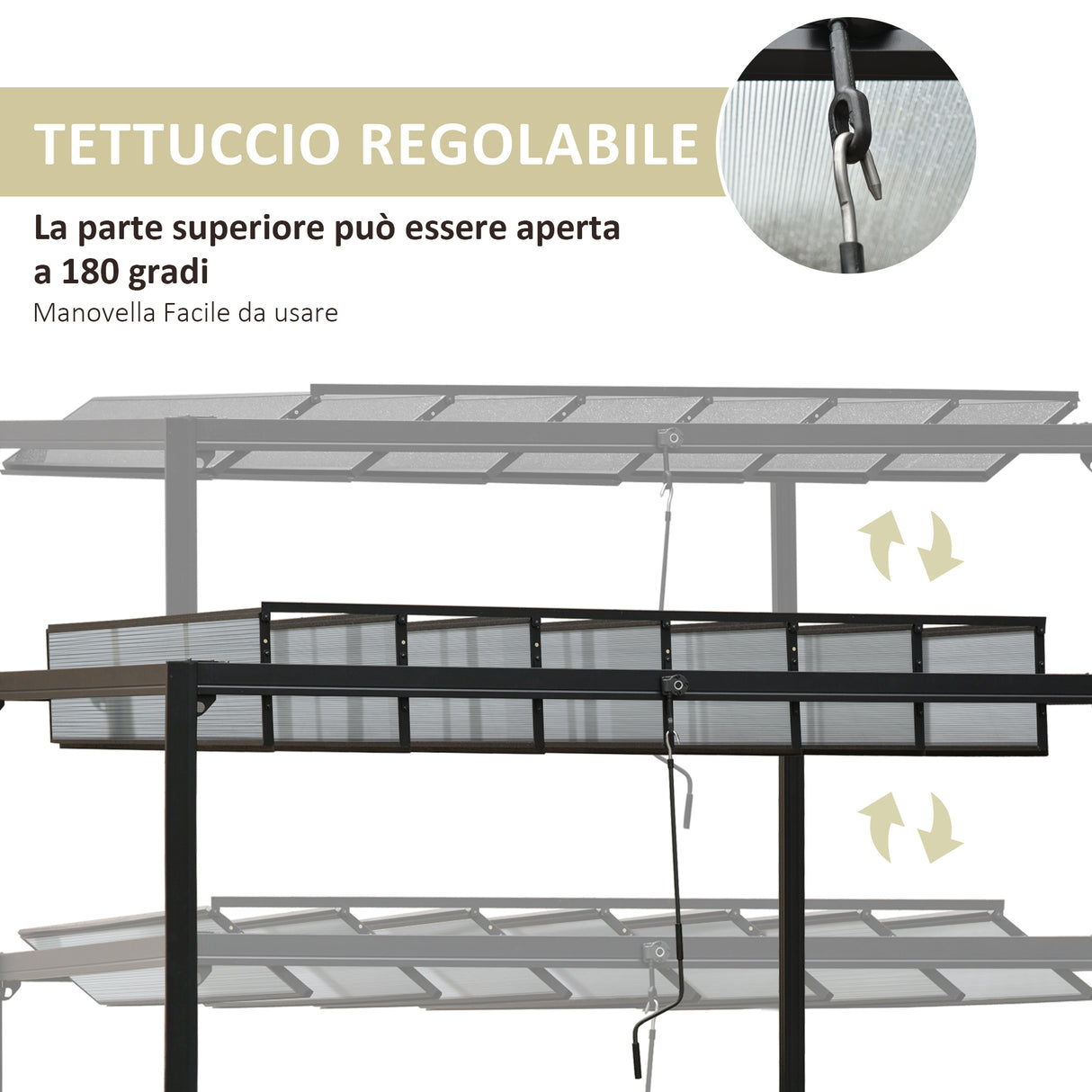 easycomfort easycomfort pergola in alluminio e policarbonato 3x3m con tetto apribile a manovella grigio
