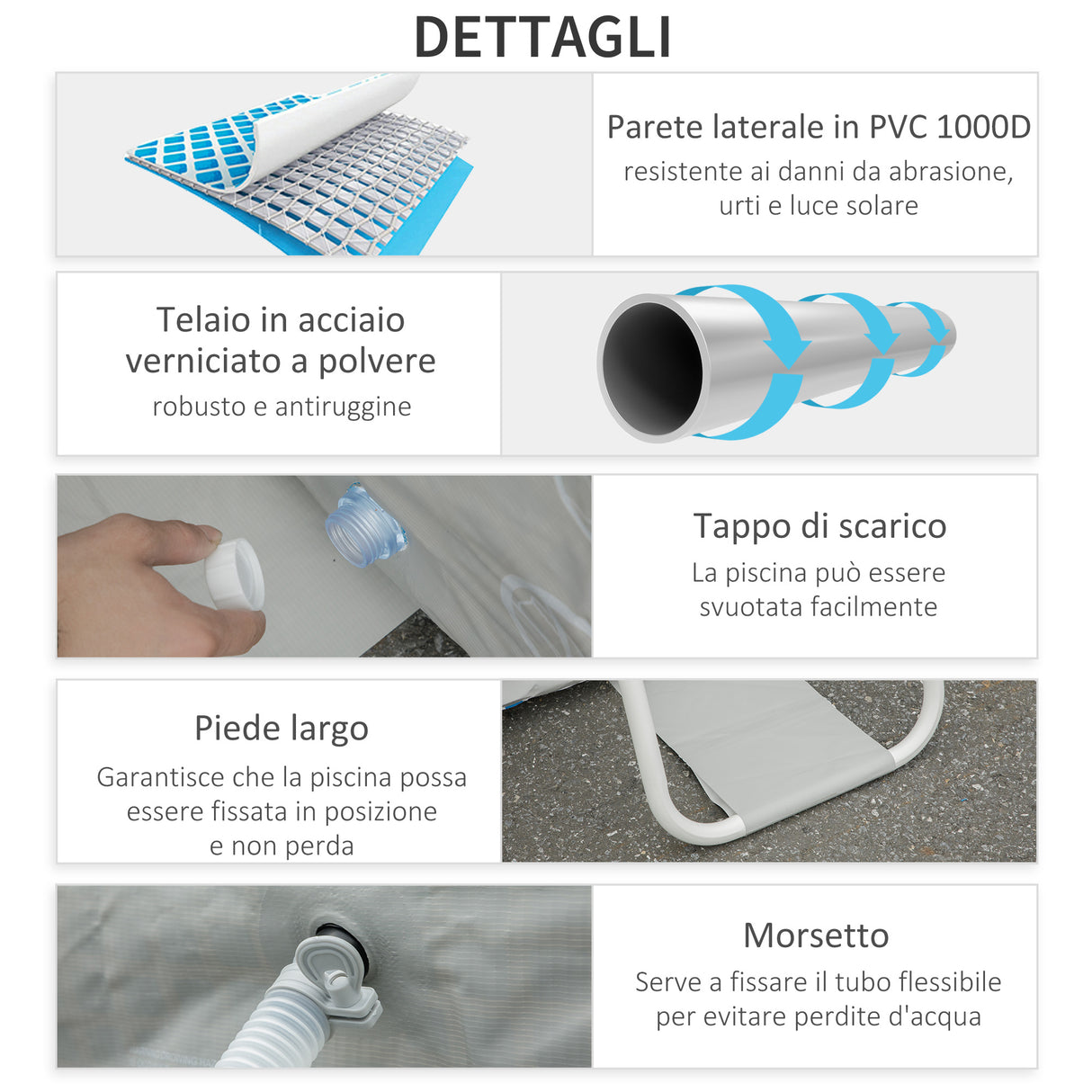 easycomfort easycomfort piscina fuori terra in acciaio e pvc rinforzato con filtro 580x310x122cm grigio chiaro