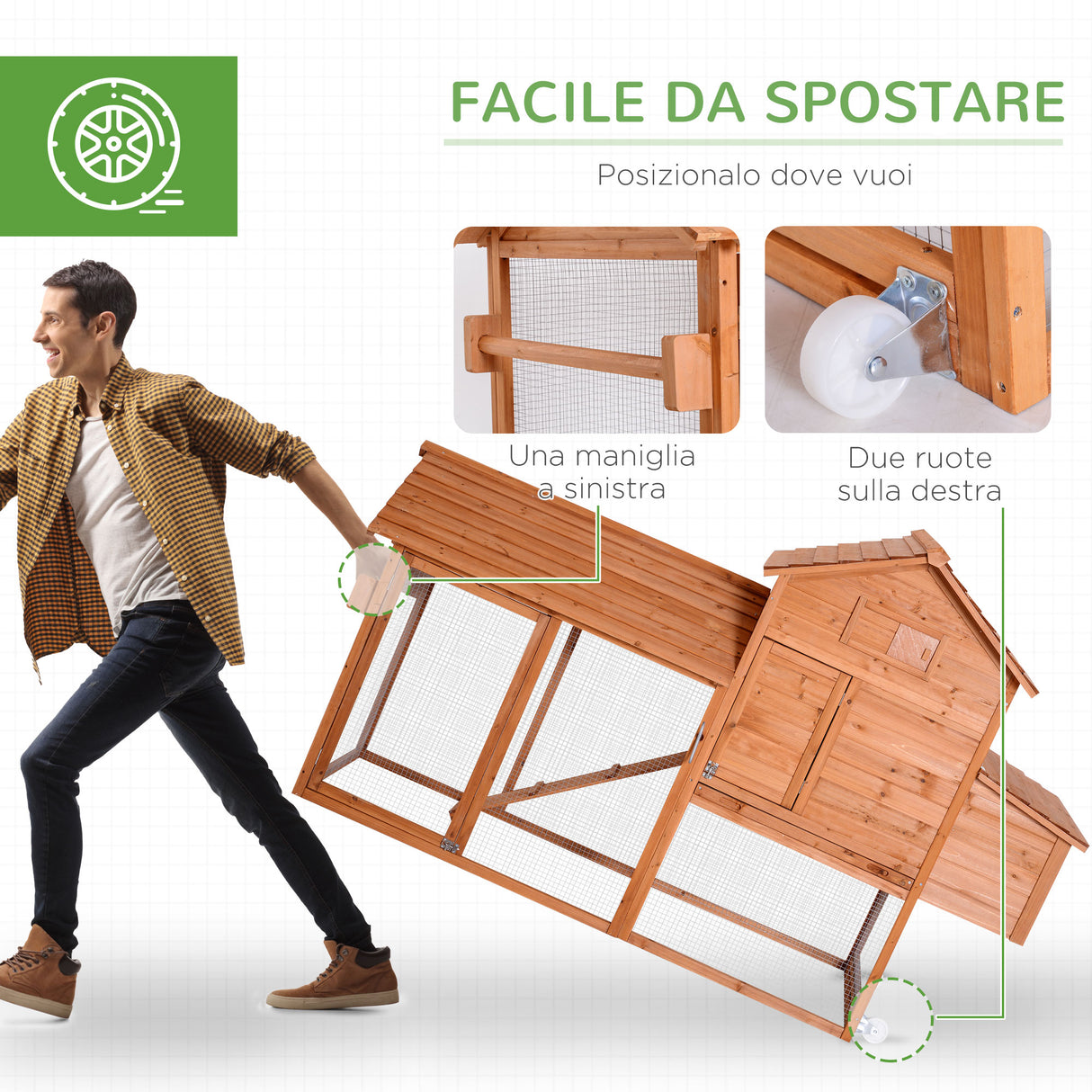 easycomfort easycomfort pollaio da giardino gabbia per galline da giardino con ruote e nidificazione in legno 213x91x122cm