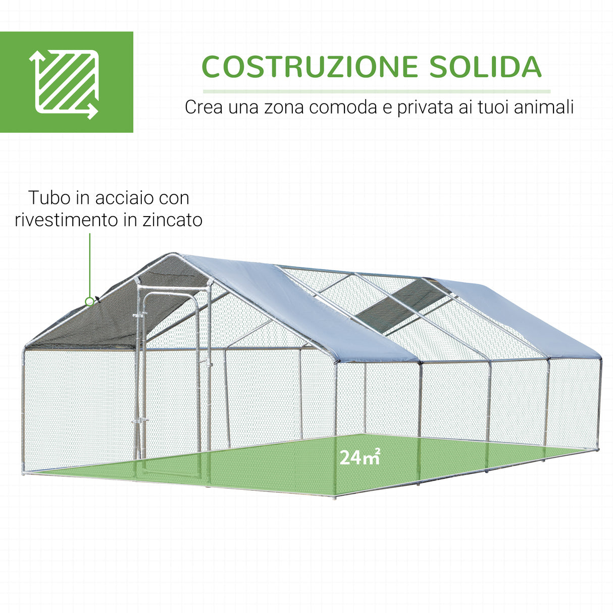 easycomfort easycomfort pollaio per galline in metallo zincato con copertura resistente acqua e raggi uv 300x800x195cm