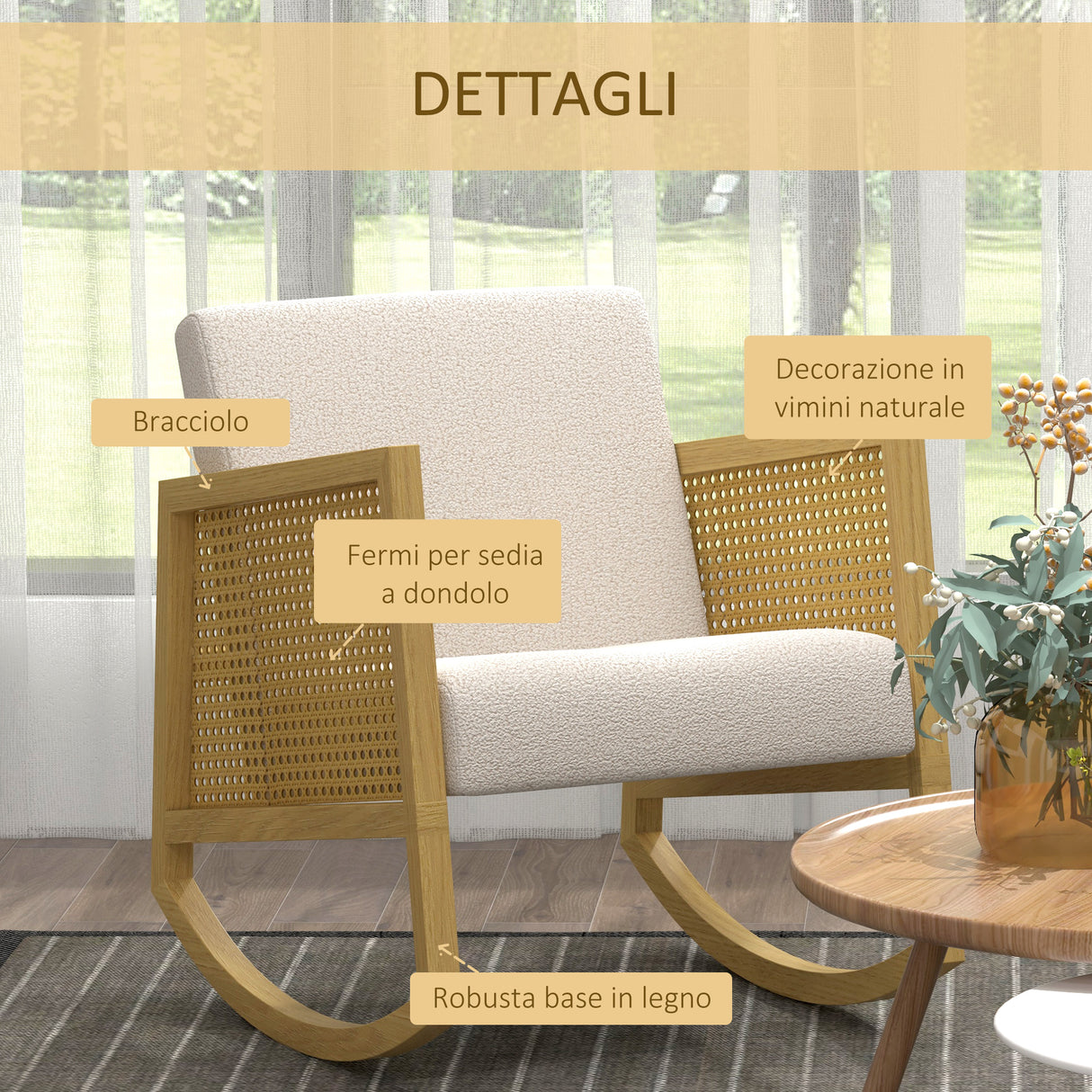 easycomfort easycomfort poltrona a dondolo imbottita in poliestere e legno di pioppo 60x76x74 cm color legno e grigio