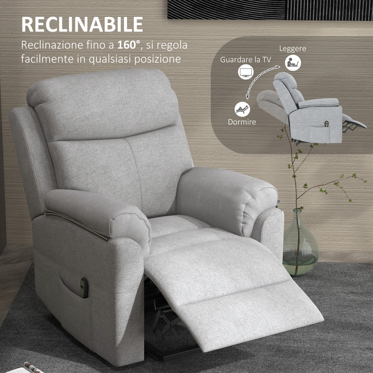 easycomfort easycomfort poltrona alzapersona reclinabile con poggiapiedi in poliestere effetto lino 83x89x102 cm grigio