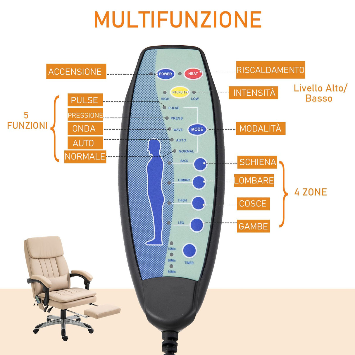 easycomfort easycomfort poltrona da ufficio massaggiante e riscaldante in similpelle beige ean 8055776910468
