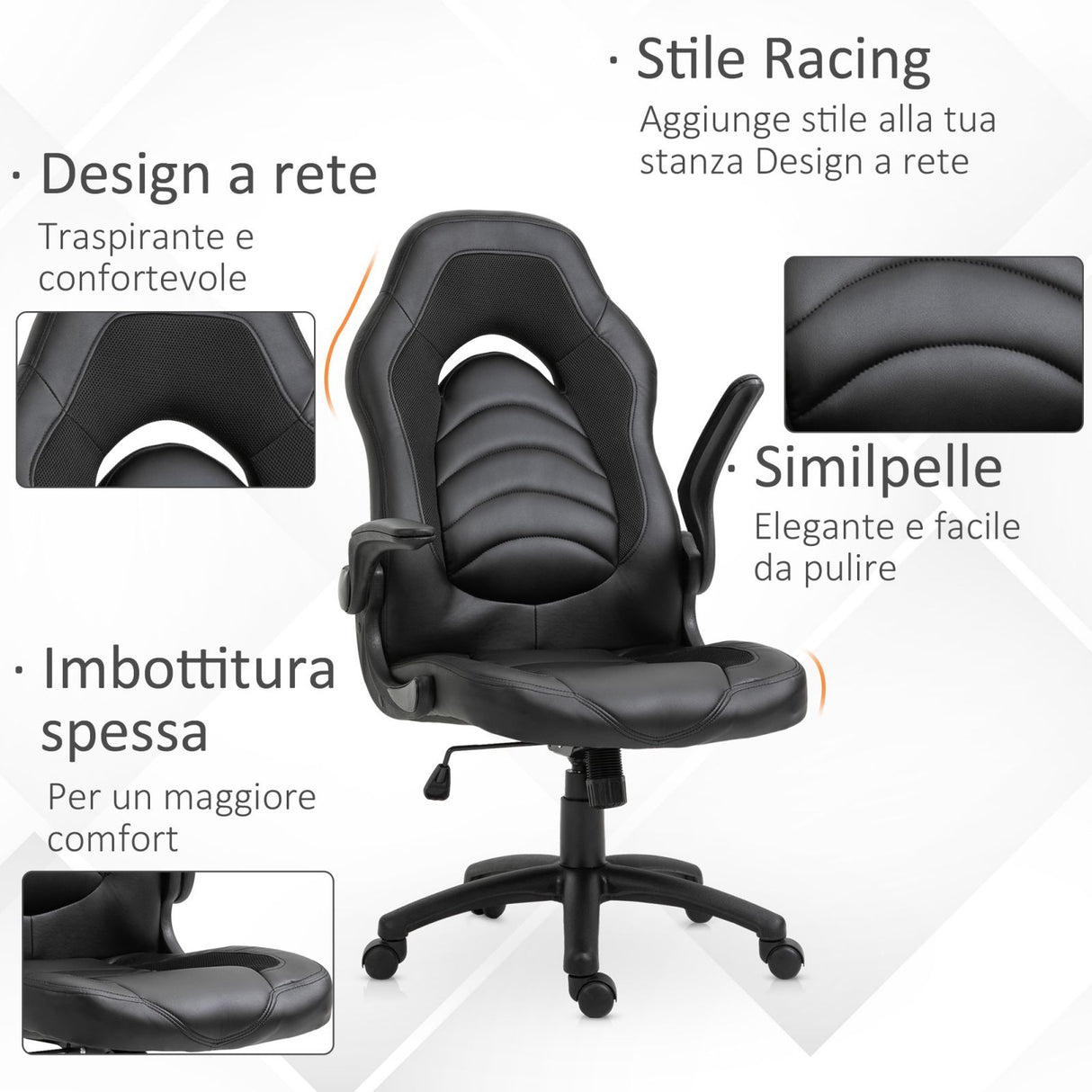 easycomfort easycomfort poltrona gaming o da ufficio in similpelle nera con braccioli pieghevoli schienale e altezza regolabile ean 8054144133591
