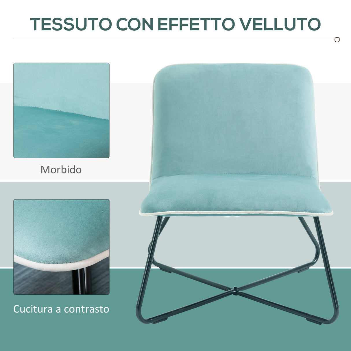 easycomfort easycomfort poltrona in velluto stile nordico senza braccioli con base in metallo incrociata 55x69x68cm verde
