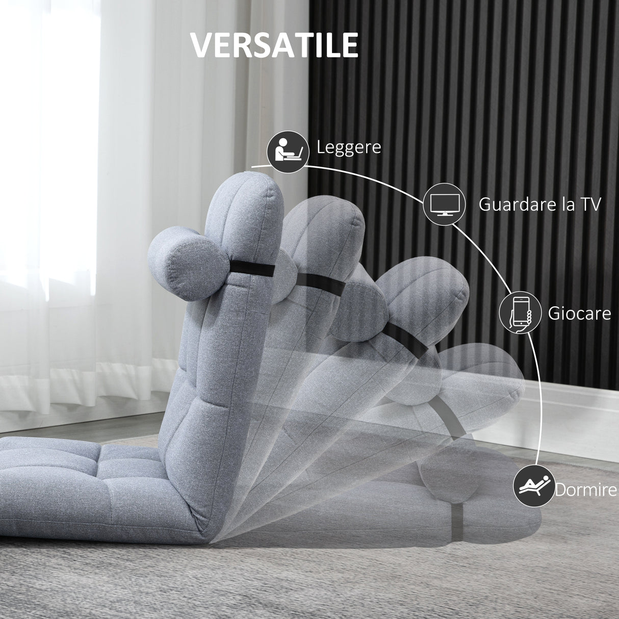 easycomfort easycomfort poltrona letto singolo con altezza regolabile in 5 livelli e cuscino rimovibile 53x64x60 cm grigio