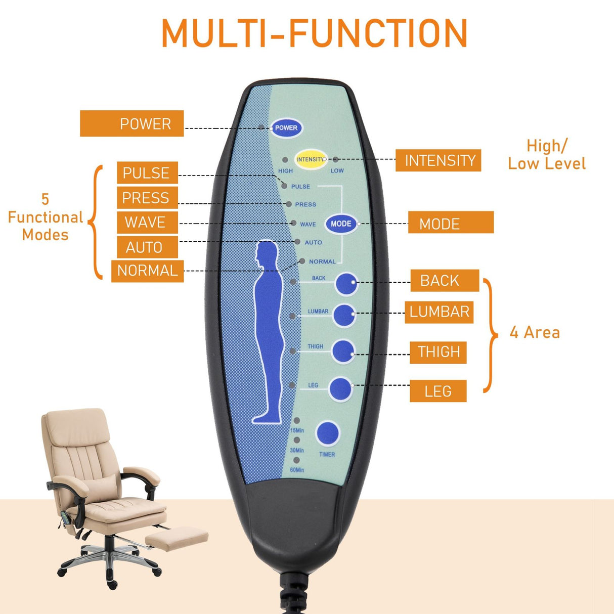 easycomfort easycomfort poltrona massaggiante da ufficio altezza regolabile e reclinabile in similpelle 67x69x106 5 114 5cm beige